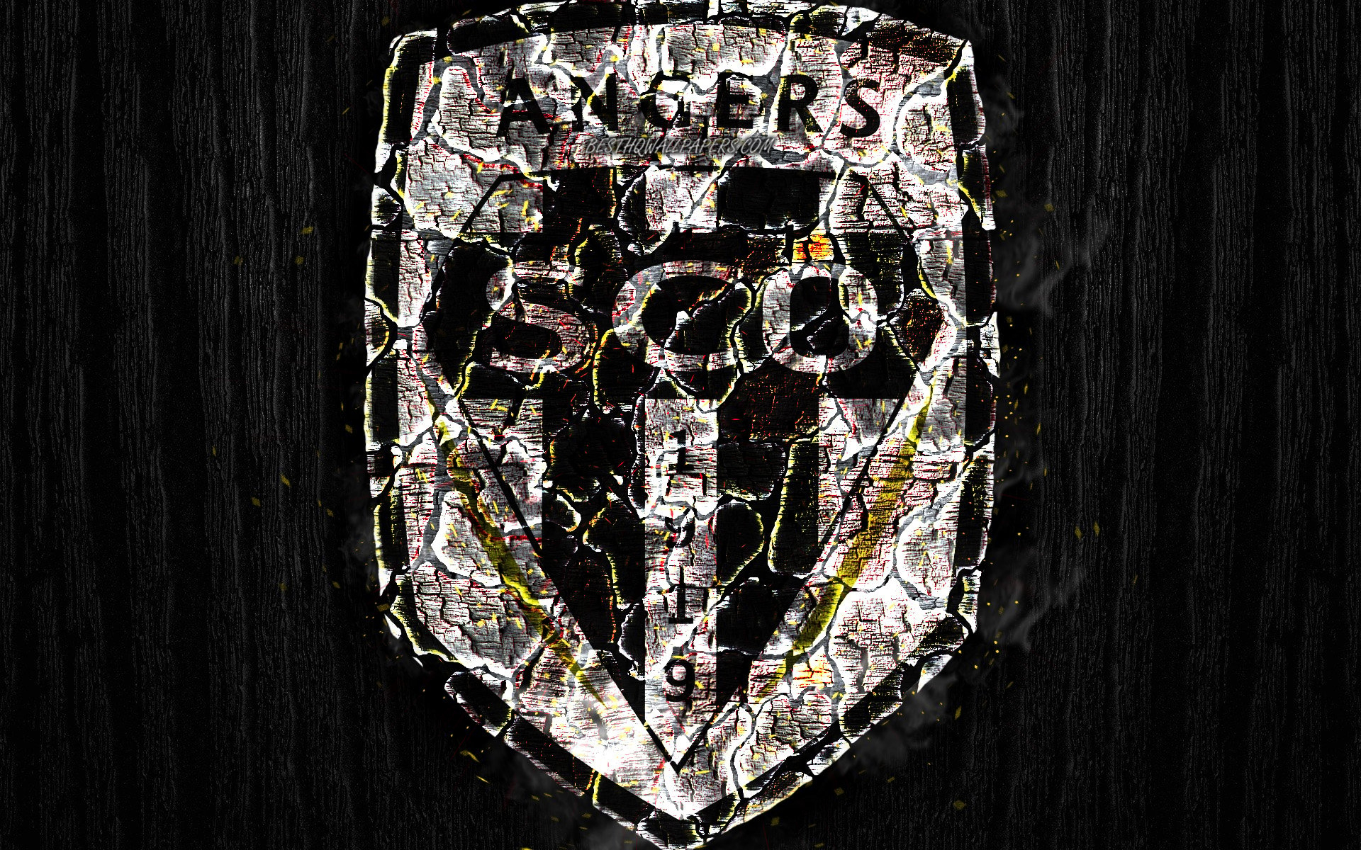 1920x1200 Download wallpaper Angers SCO, scorched logo, Ligue black wooden, Desktop