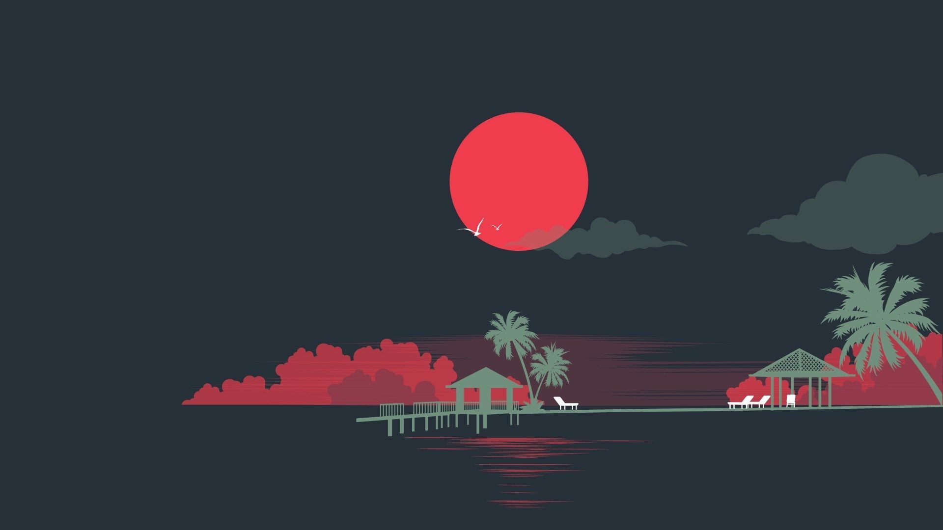 1920x1080 beach, Wallpaper Collection. Red moon rising, Graphic, Desktop