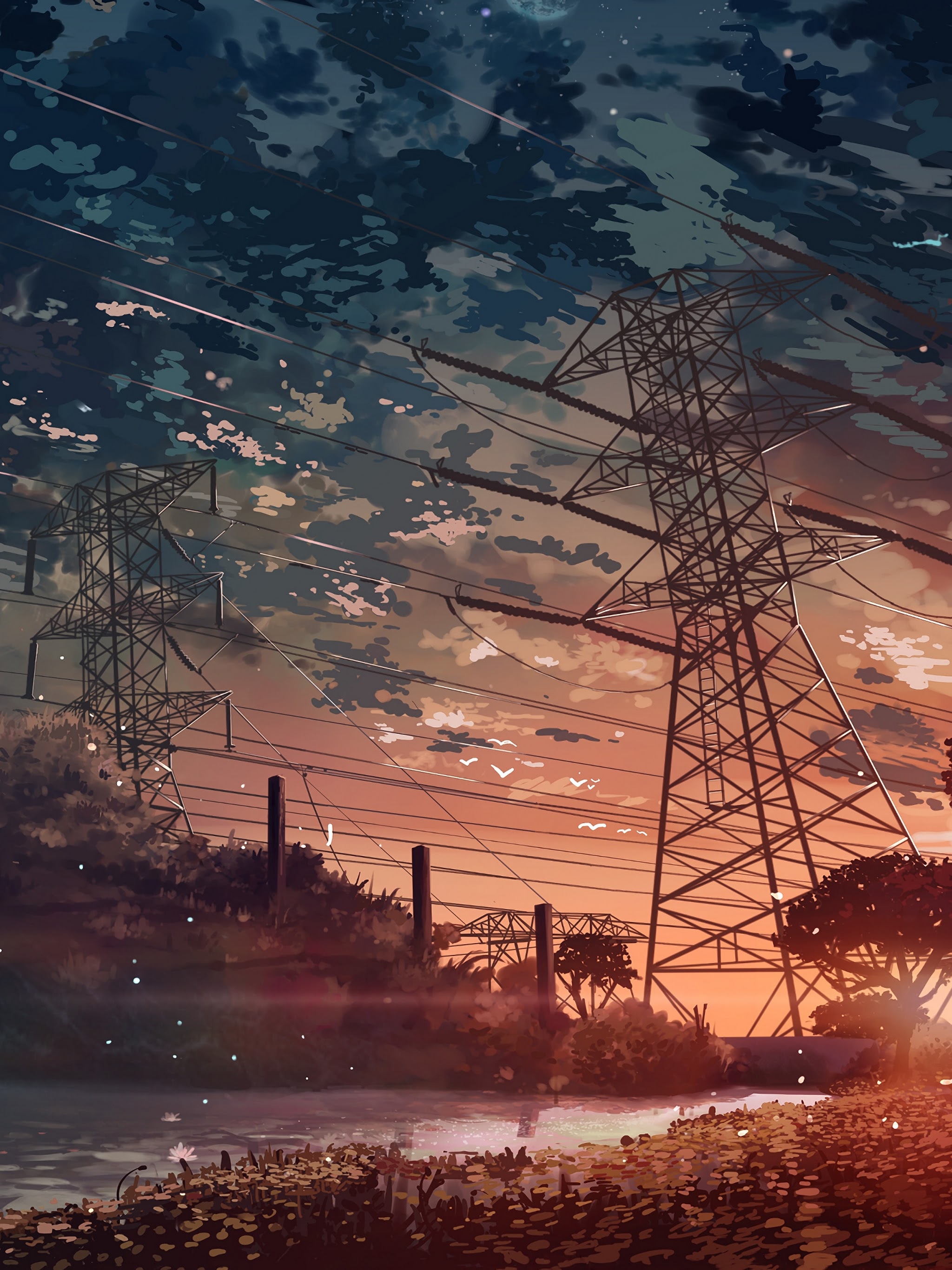 2050x2740 Anime Scenery Sunset 4K Wallpaper, Phone