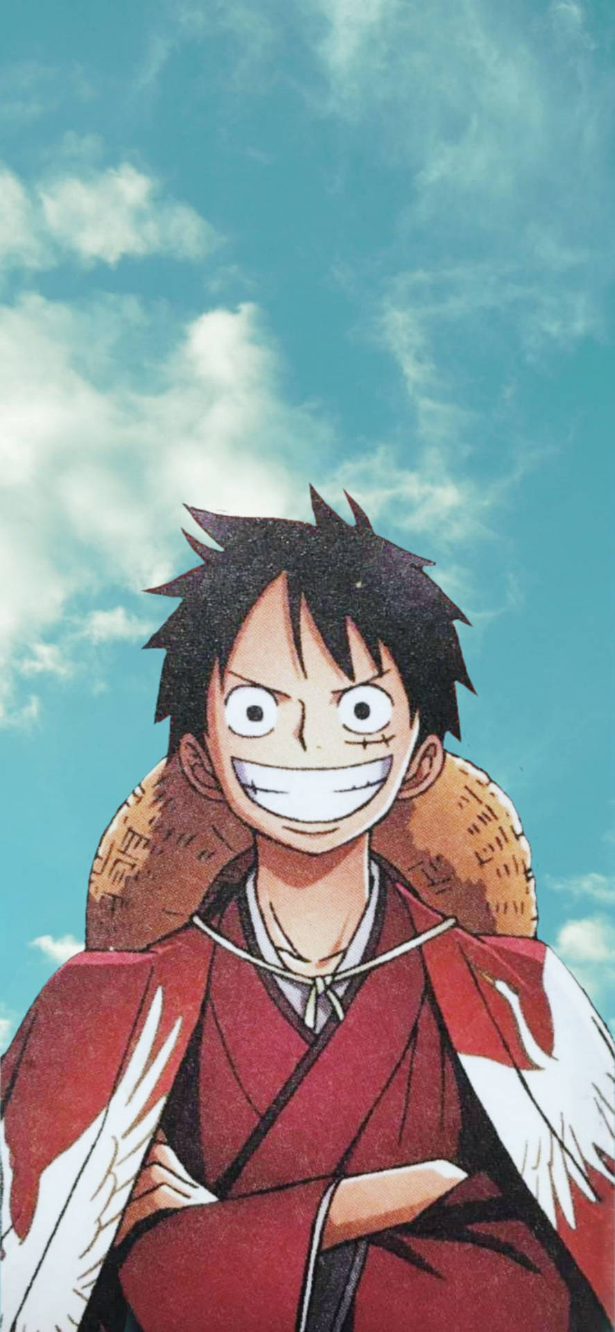 890x1920 Download One Piece Luffy PFP With Smile Wearing Kimono Wallpaper, Phone