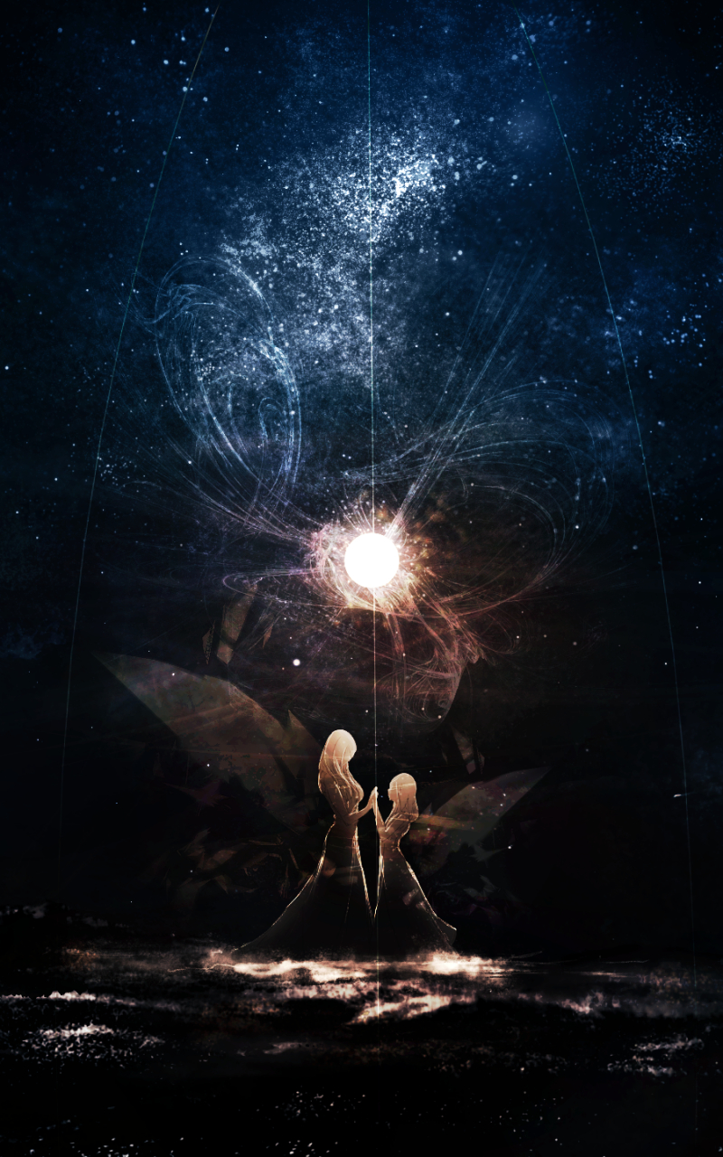 800x1280 Download  Anime Girls, Magic, Stars, Reflection, Dark, Phone