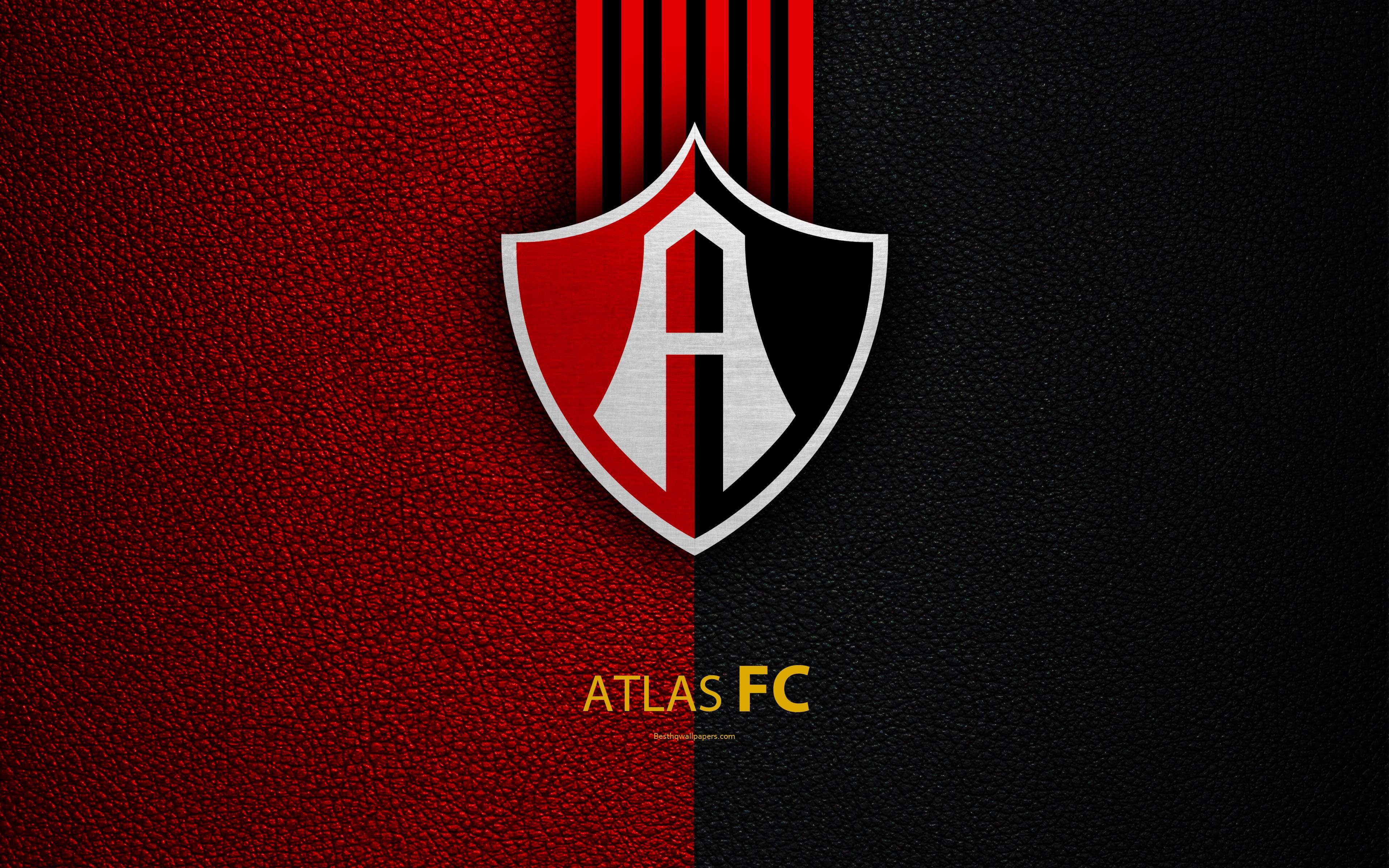 3840x2400 Download wallpaper Atlas FC, 4k, leather texture, logo, Mexican, Desktop