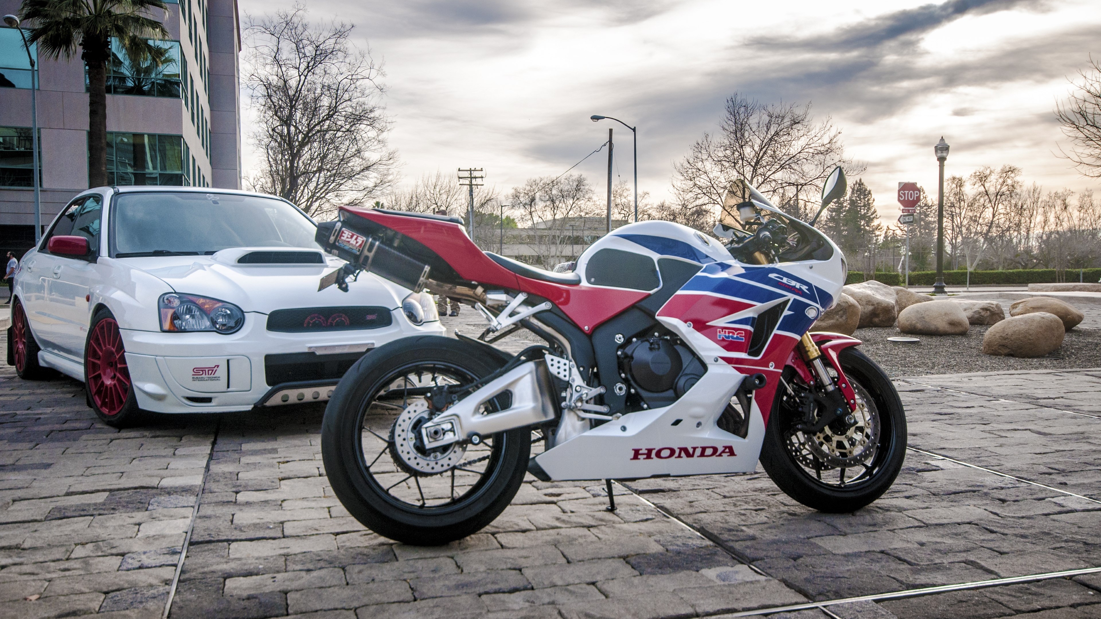 3840x2160 Download wallpaper: Honda CBR and Subaru WRX, Desktop