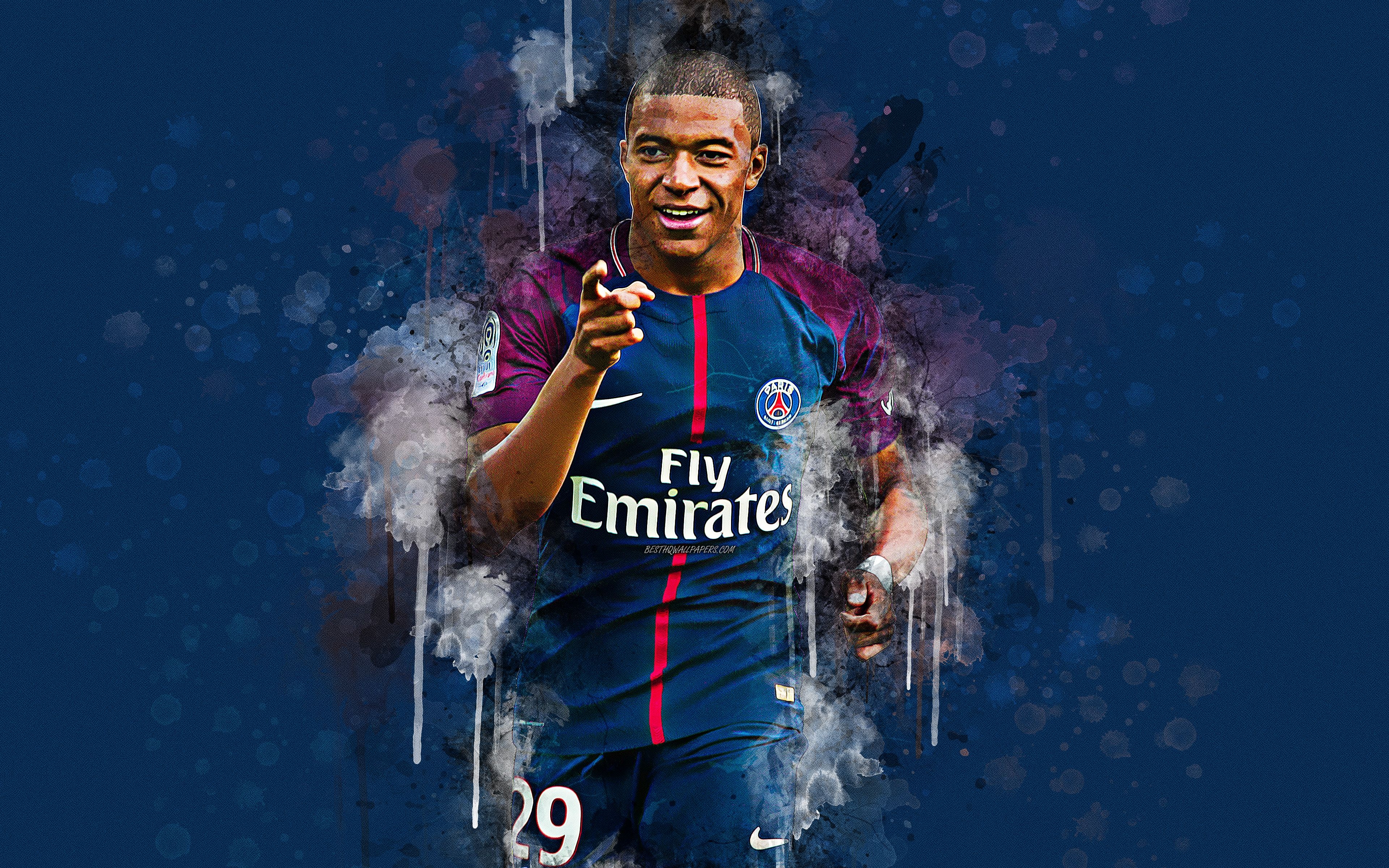 3840x2400 Download Wallpaper Kylian Mbappe, 4k, Creative Art, French Footballer, Paris Saint Germain, Ligue France, PSG, Grunge Style, Paint Art, Football, Kylian Sanmi Mbappe Lottin For Desktop With Resolution. High Quality HD, Desktop