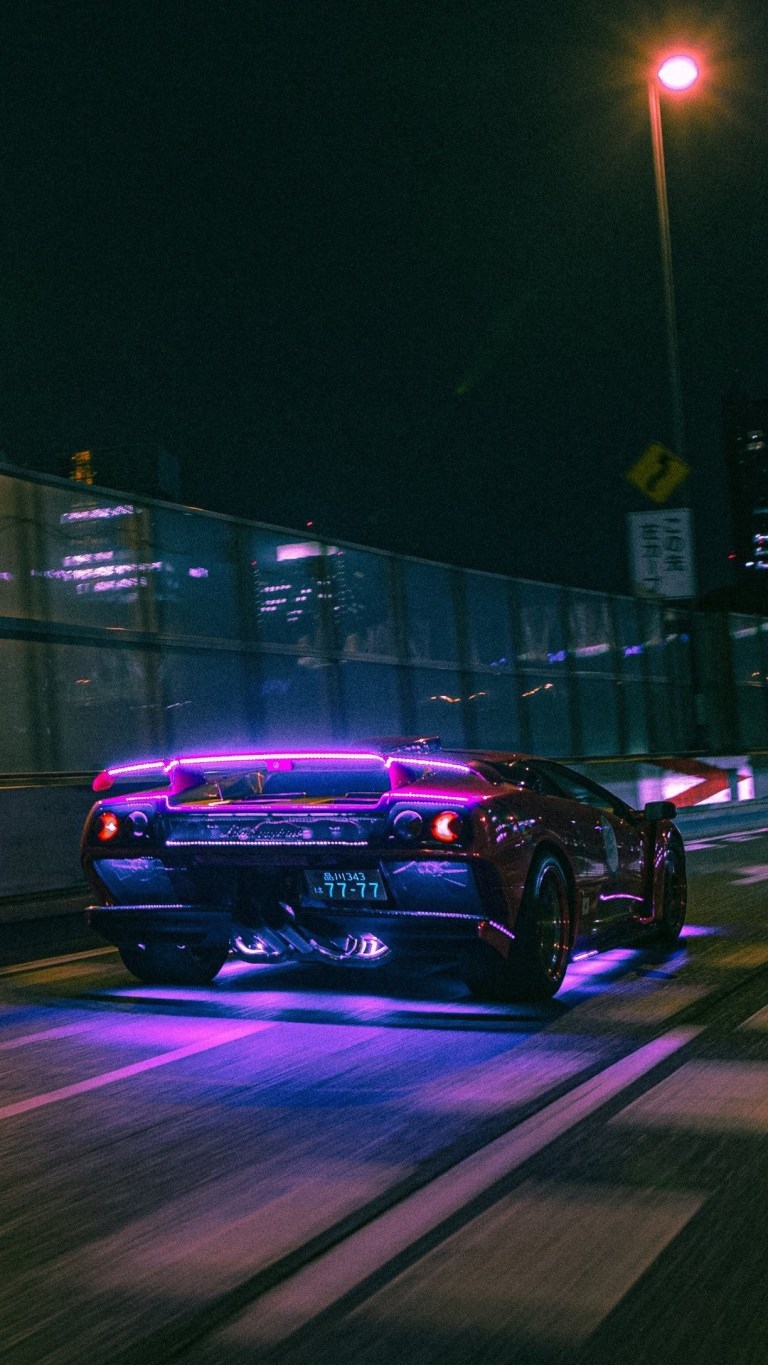 770x1370 Purple Neon Lights Lamborghini Super HD iOS iPhone Wallpaper, Phone