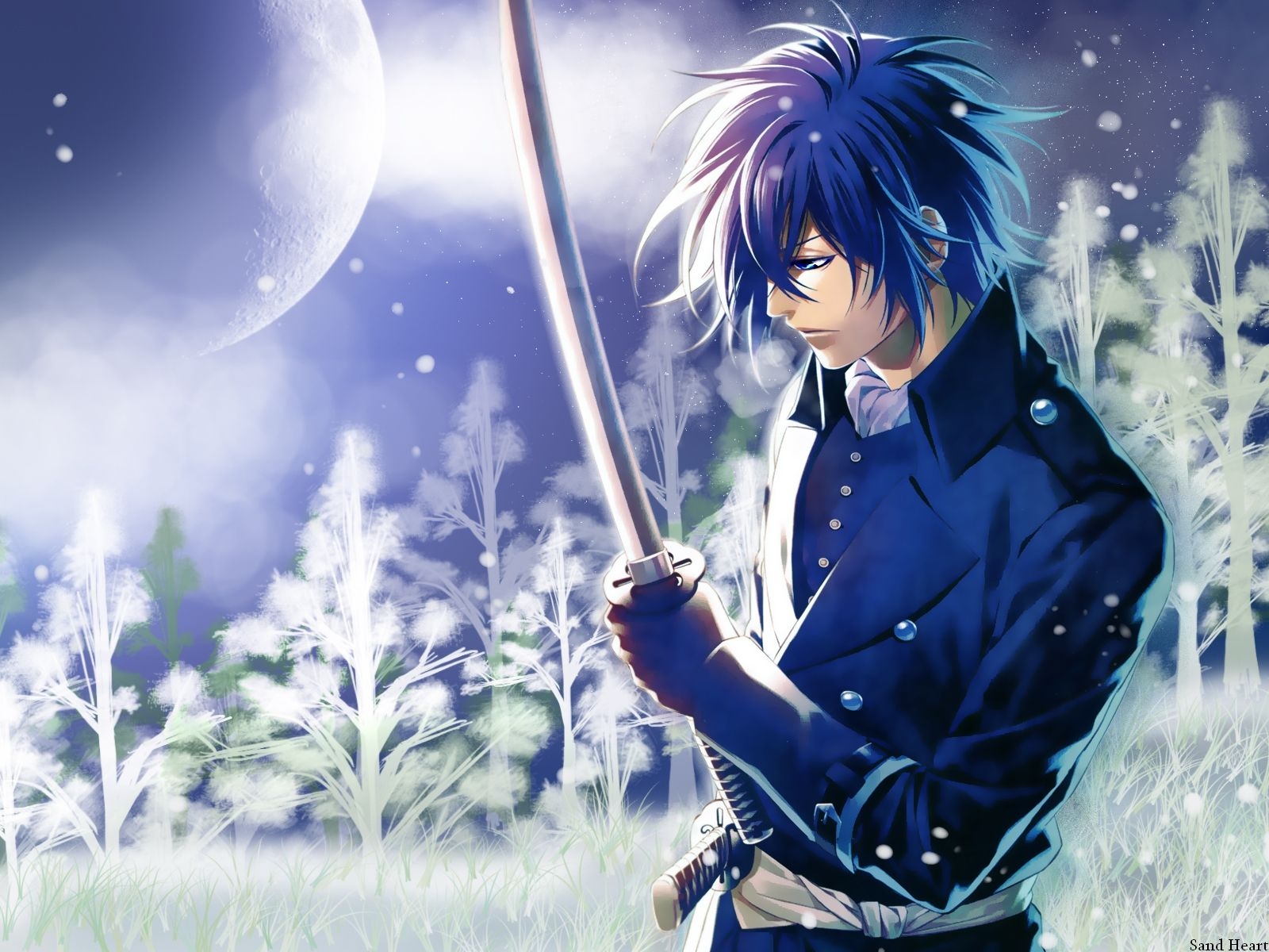 1600x1200 Sword Anime Guy With Blue Hair, Desktop