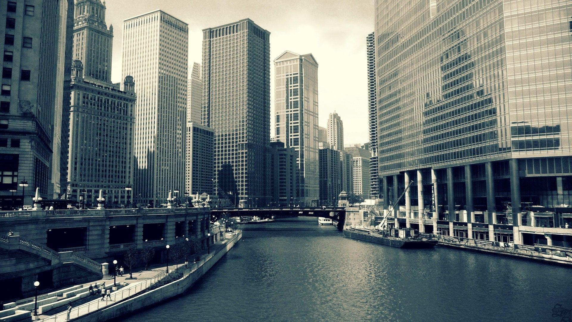 1920x1080 Skyscrapers: City Waterway Water Skycrapers Trees Buildings HD, Desktop