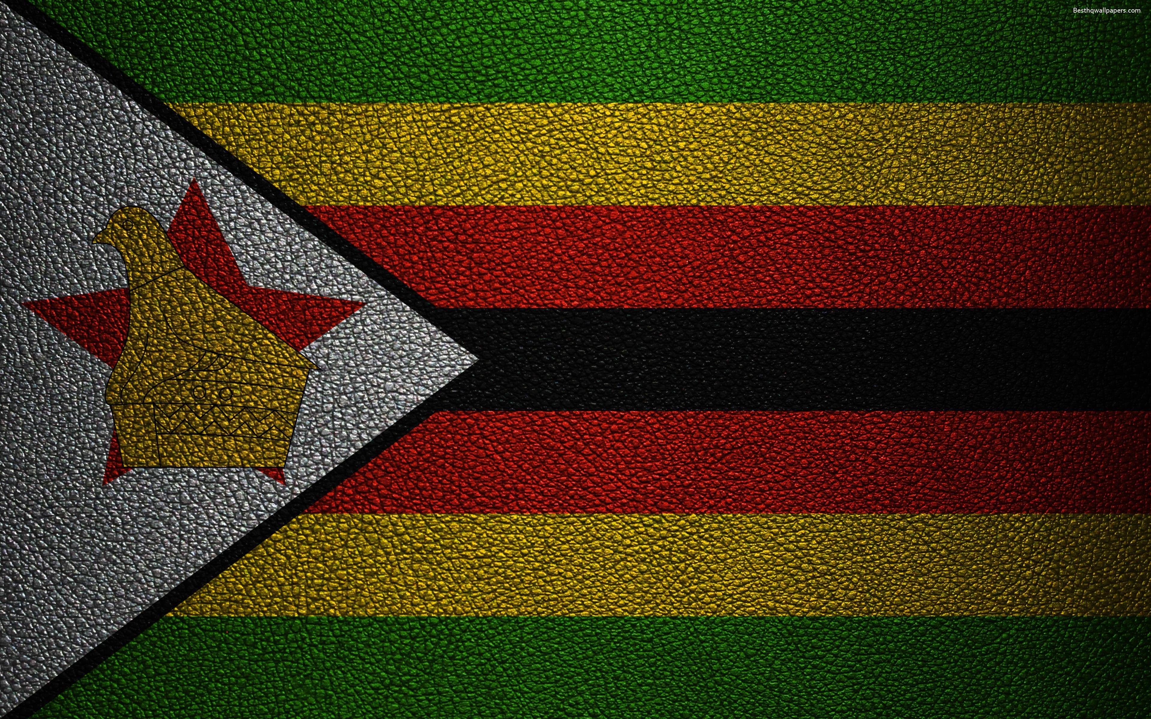 3840x2400 Download wallpaper Flag of Zimbabwe, 4K, leather texture, Africa, Desktop