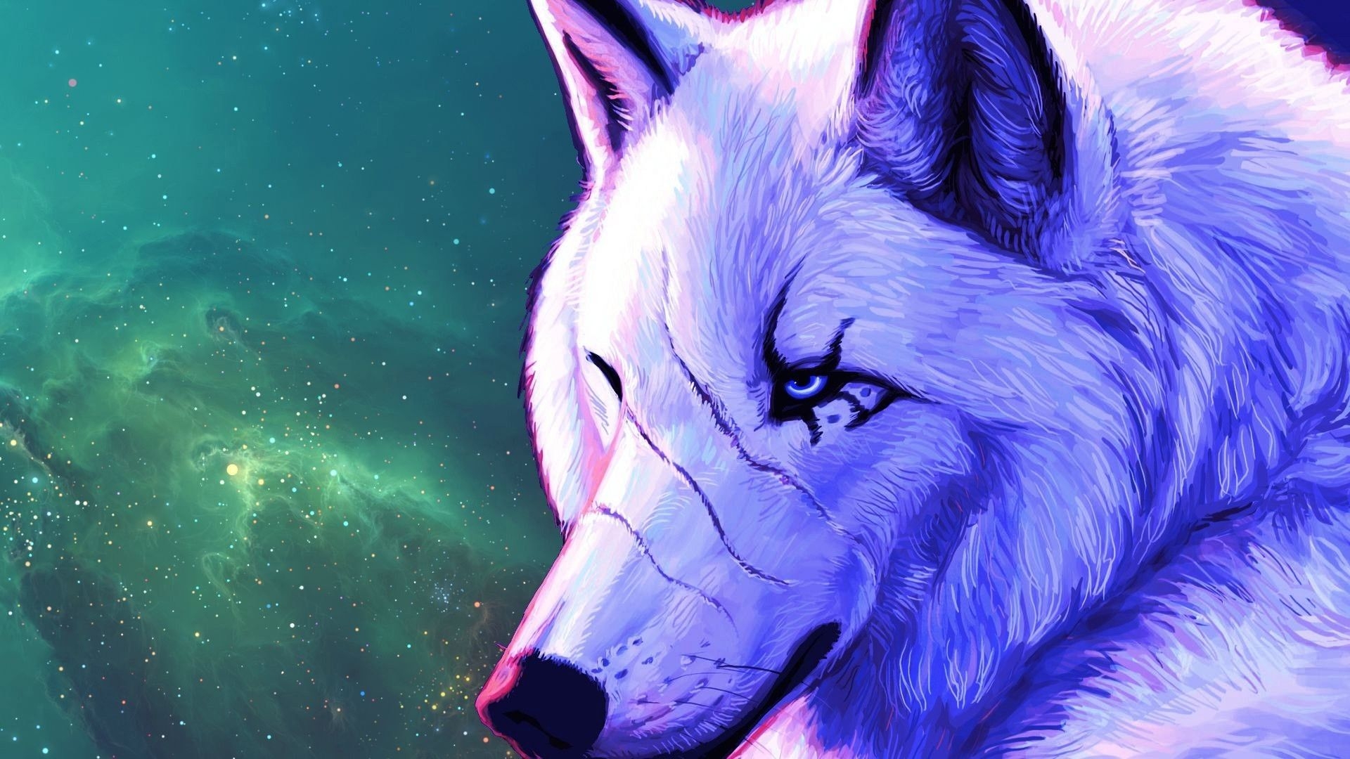 1920x1080 Galaxy Anime Wolves Wallpaper, Desktop