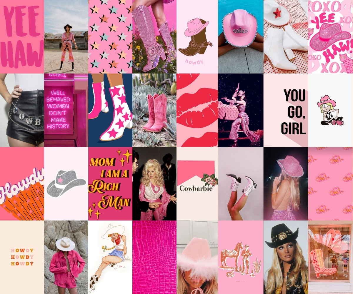 1200x1000 Preppy Pink Cowgirl Wall Collage Cowgirl Collage Kit, Desktop