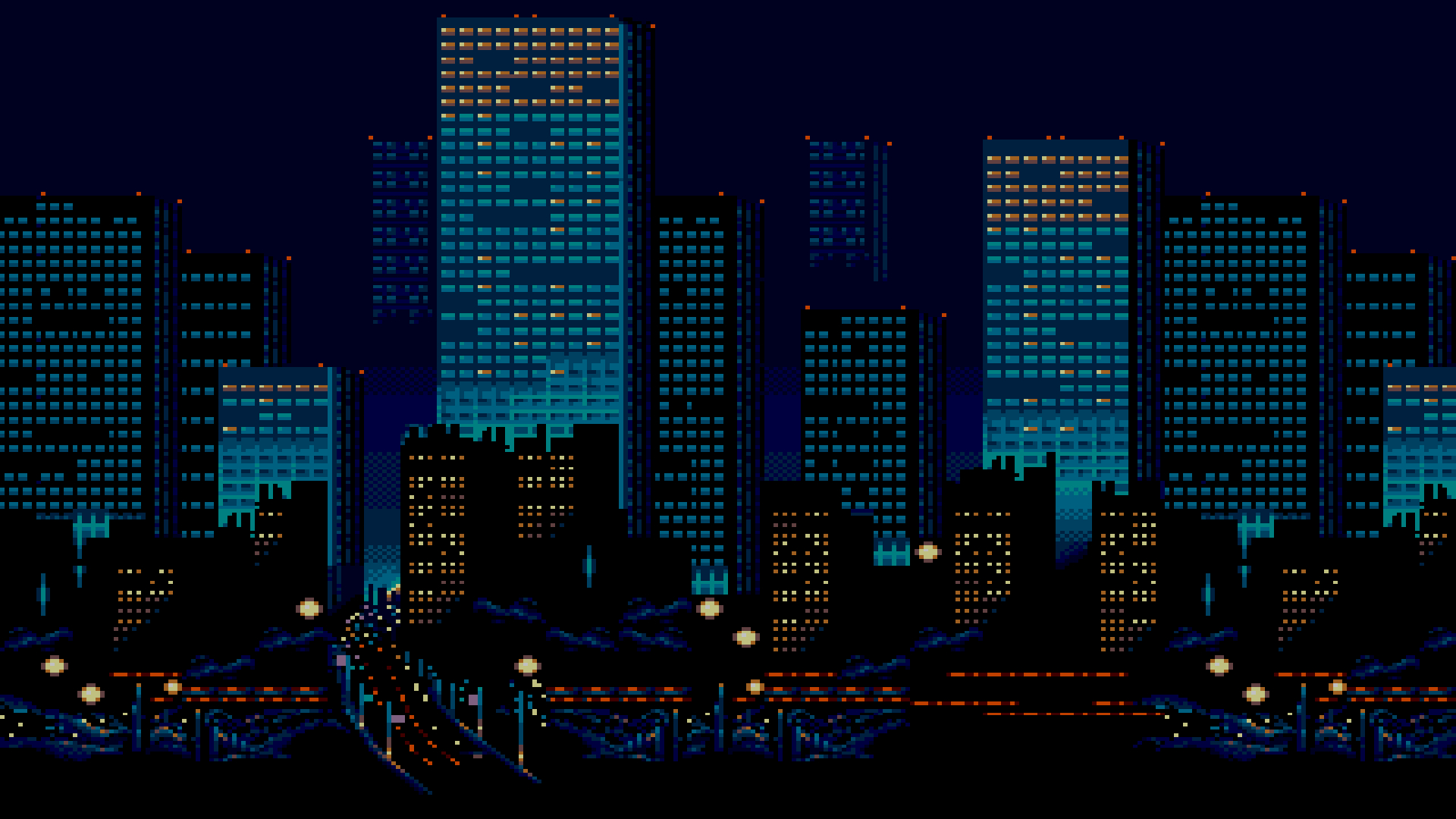 1920x1080 A city at night, pixel art edition. 1920 × 1080, Desktop