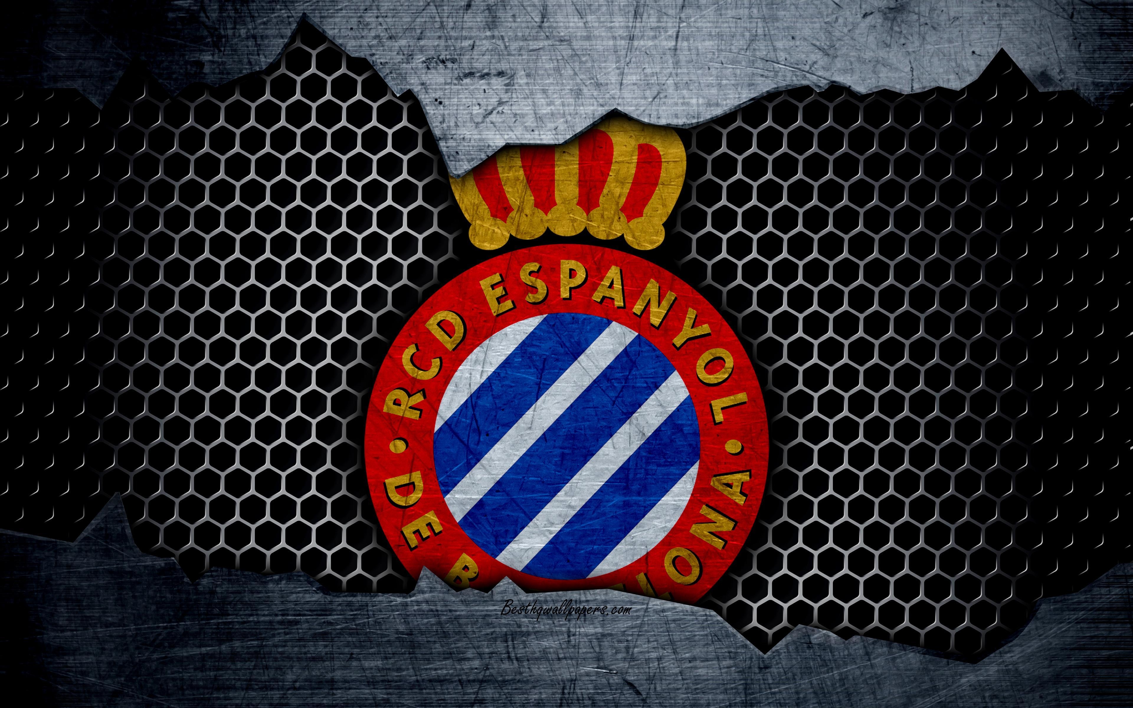 3840x2400 Download wallpaper Espanyol FC, 4k, La Liga, football, emblem, RCD, Desktop