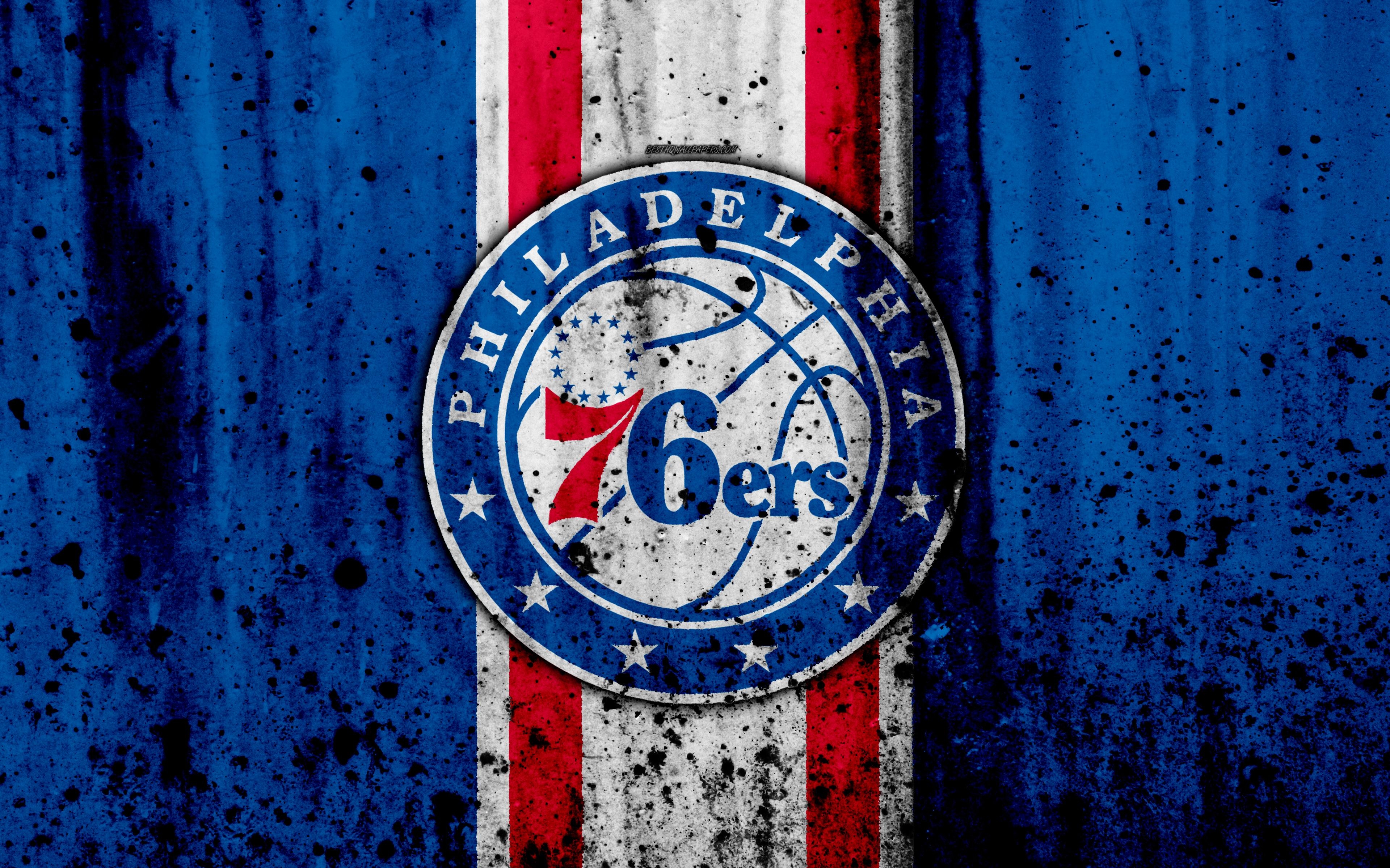 3840x2400 Download wallpaper 4k, Philadelphia 76ers, grunge, NBA, basketball, Desktop