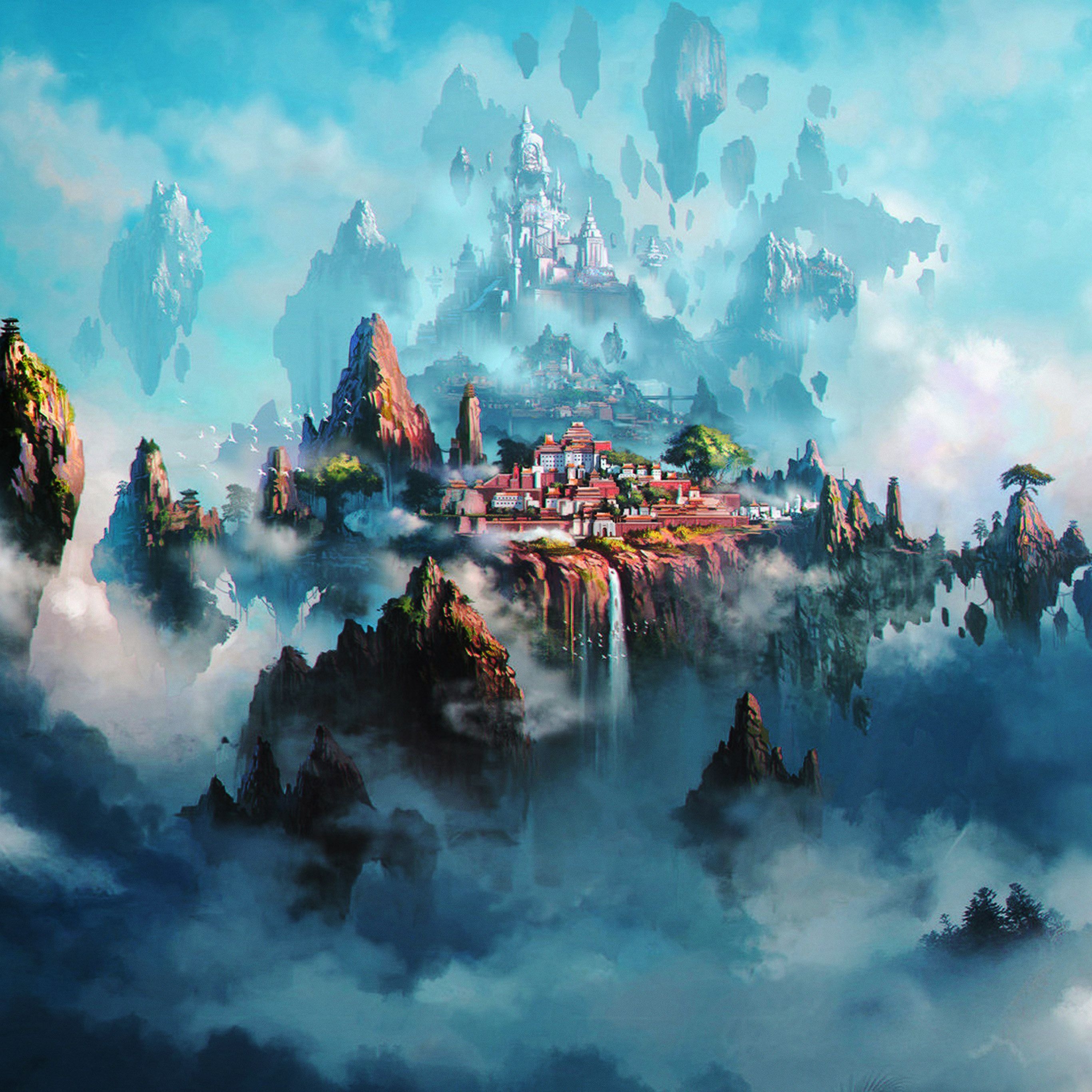 2740x2740 Cloud town fantasy anime iPad Pro Wallpaper Free Download, Phone