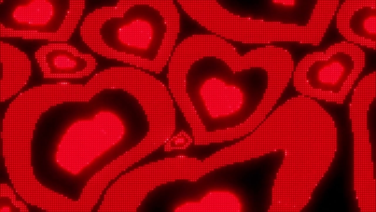 1280x720 Warped Black and Red Y2k Neon LED Lights Heart Background, Desktop