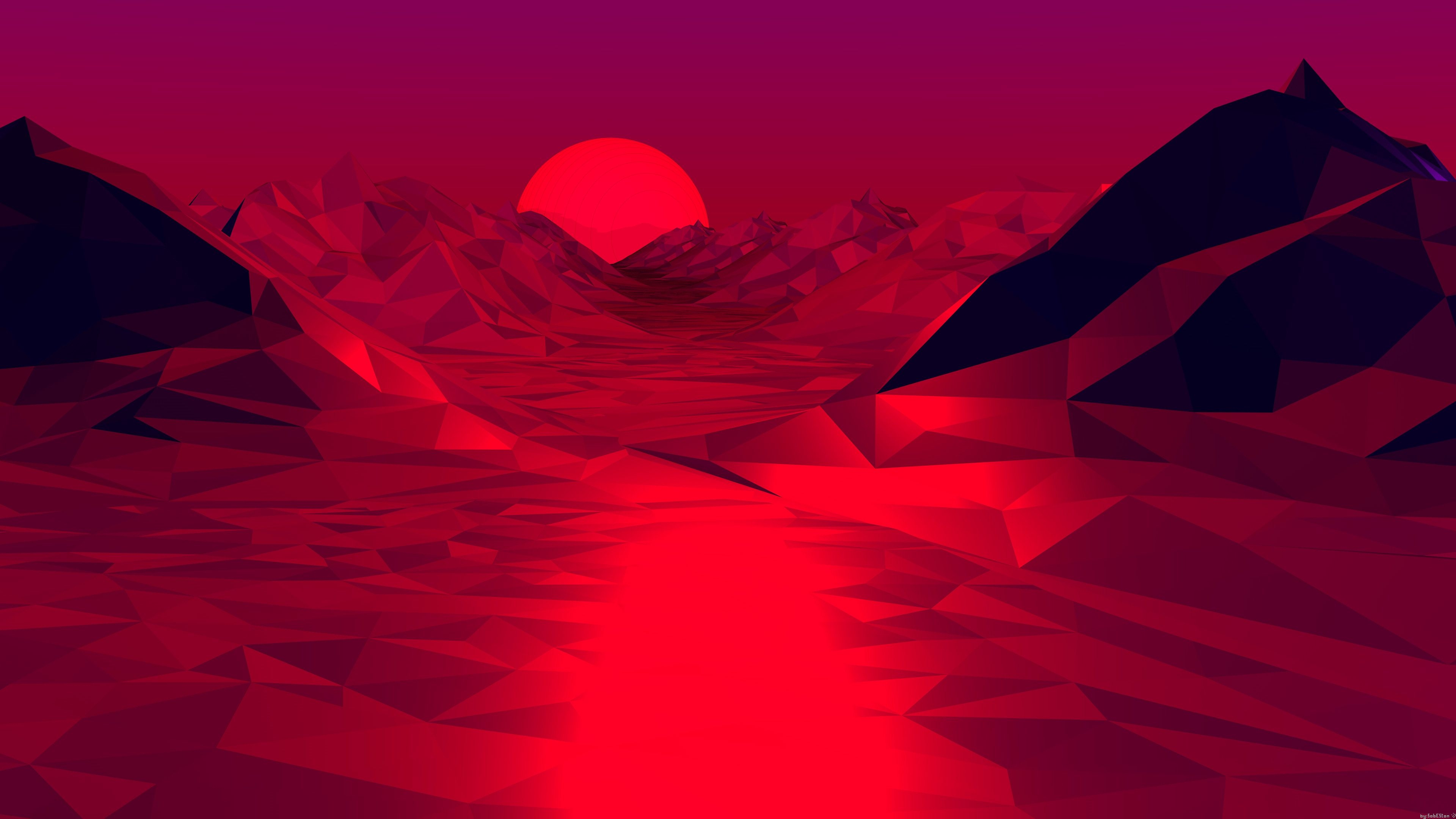 3840x2160 Low Poly Red 3D Abstract 4k, HD Abstract, 4k Wallpaper, Image, Background, Photo and Picture, Desktop