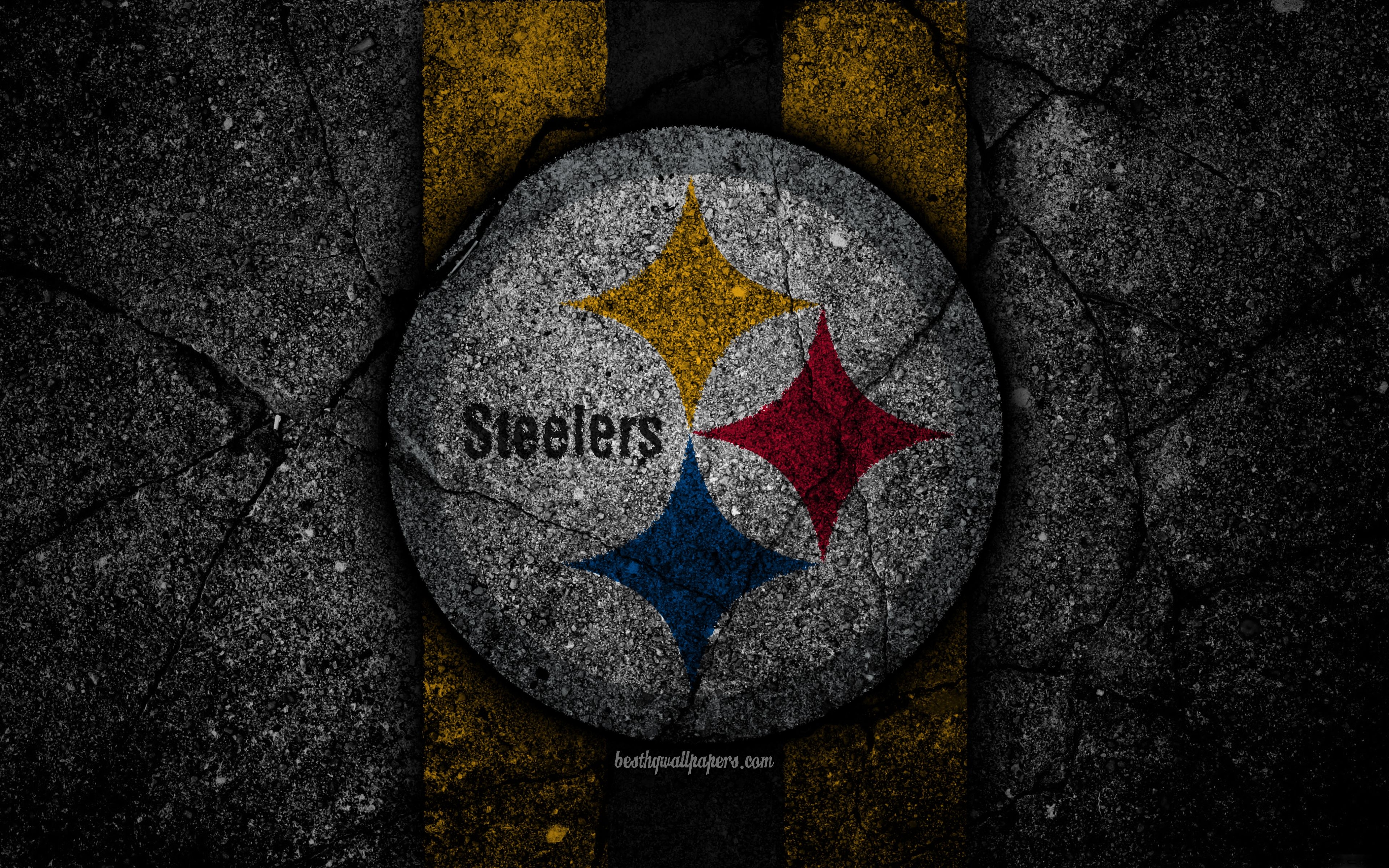 3840x2400 Download wallpaper 4k, Pittsburgh Steelers, logo, black stone, NFL, american football, USA, asphalt texture, National Football League, American Conference for desktop with resolution. High Quality HD picture wallpaper, Desktop