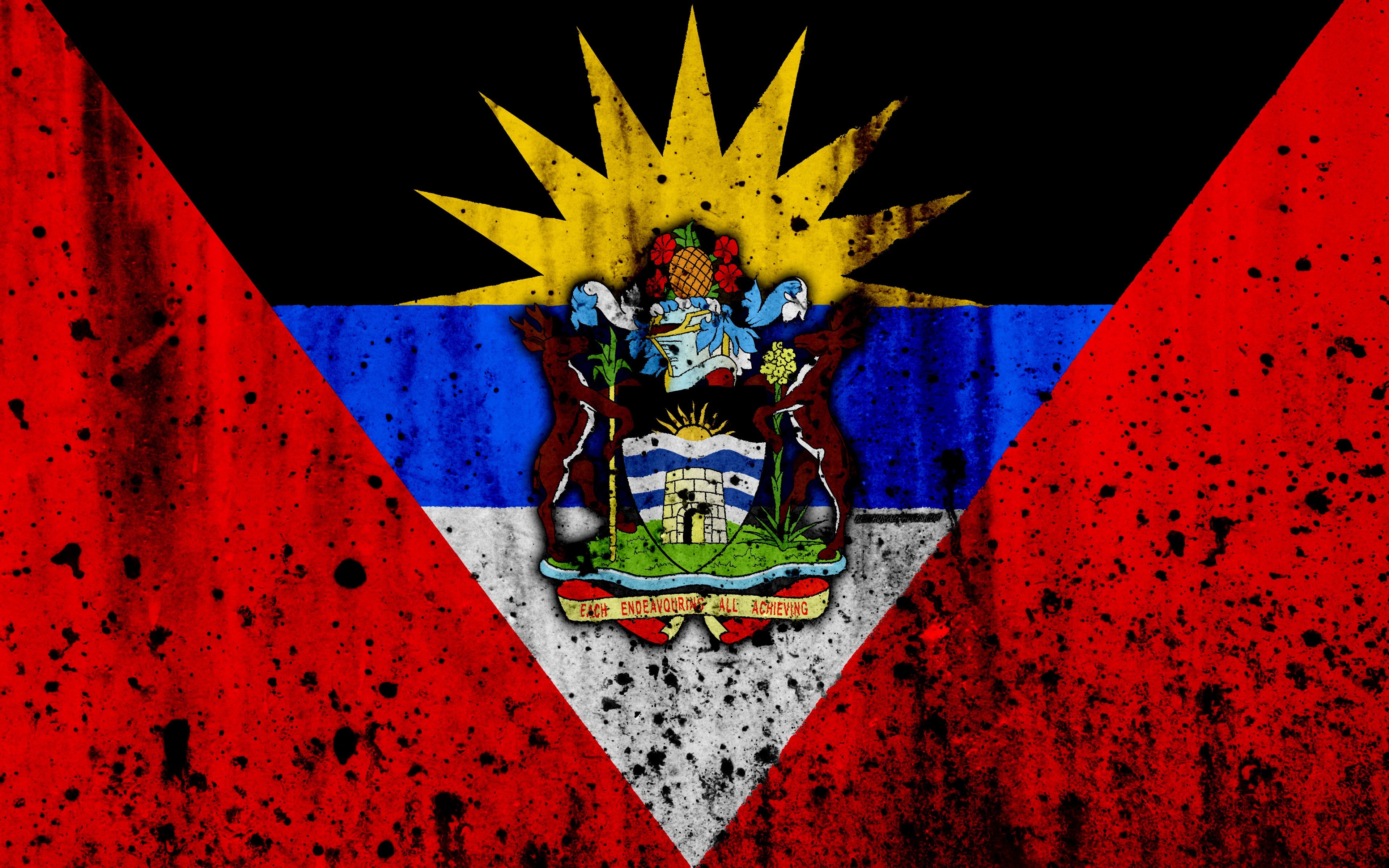 3840x2400 Download wallpaper Antigua and Barbuda flag, 4k, grunge, flag, Desktop