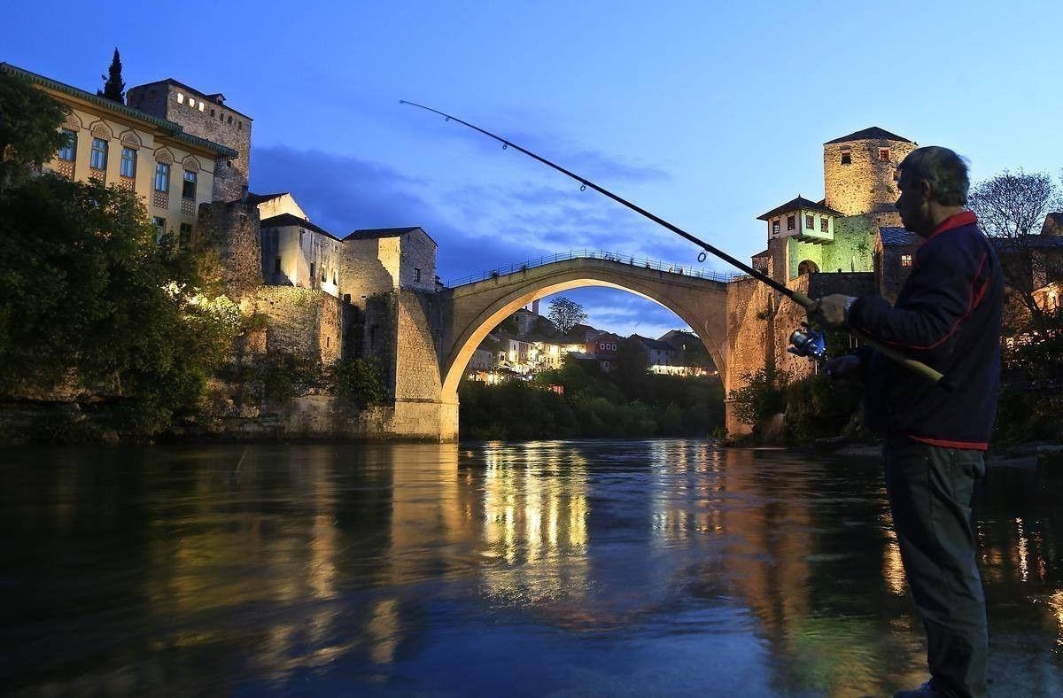 1200x790 Mostar, Bosnia And Herzegovina, Fishing, Old Bridge, Night, Desktop