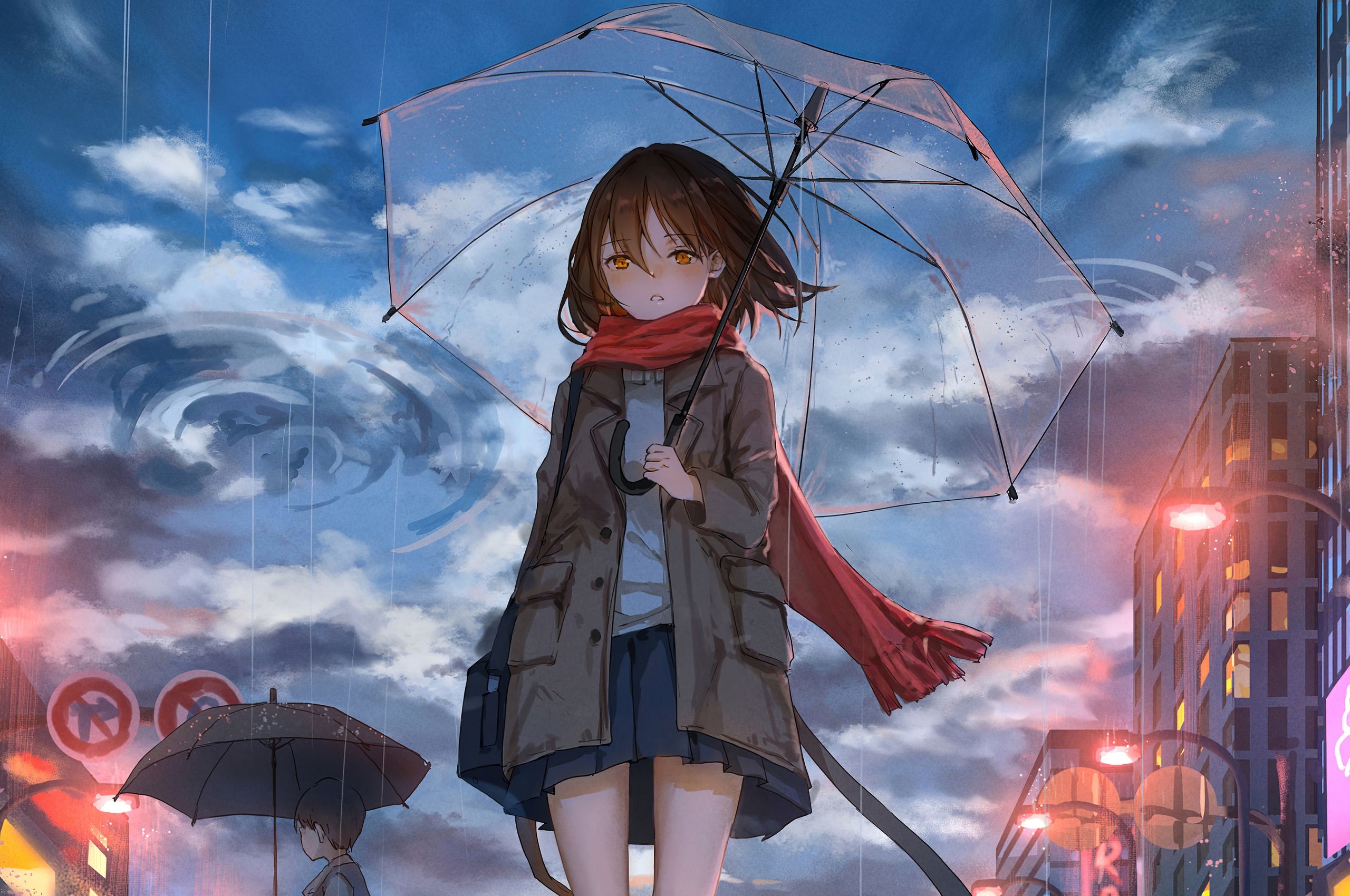 2560x1700 Anime Girl Walking In Rain With Umbrella 4k Chromebook Pixel HD 4k Wallpaper, Image, Background, Photo and Picture, Desktop