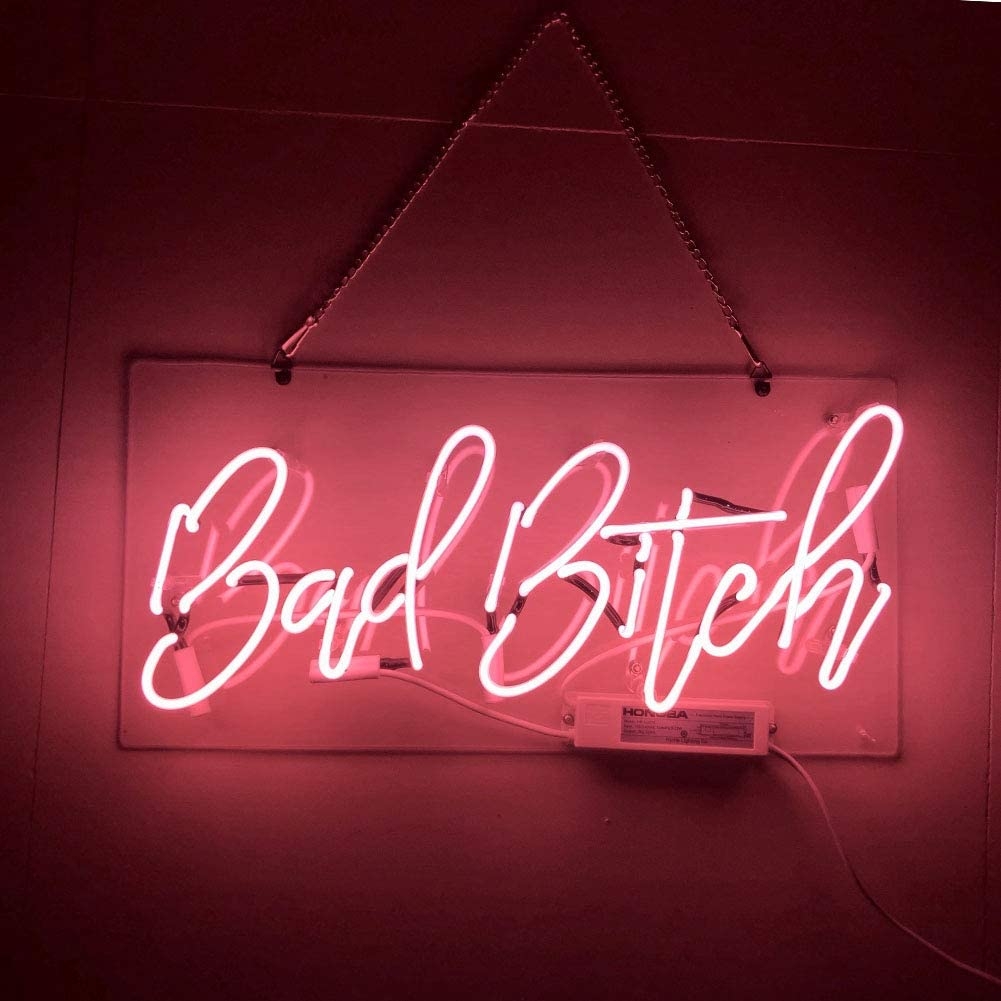 1010x1010 LiQi ' Bad Bitch ' Real Glass Handmade Neon Wall Signs for Home Decor Wall Light Room Decor Home Bedroom Girls Pub Hotel Beach Cocktail Recreational Game Room （19 x 9）, Phone