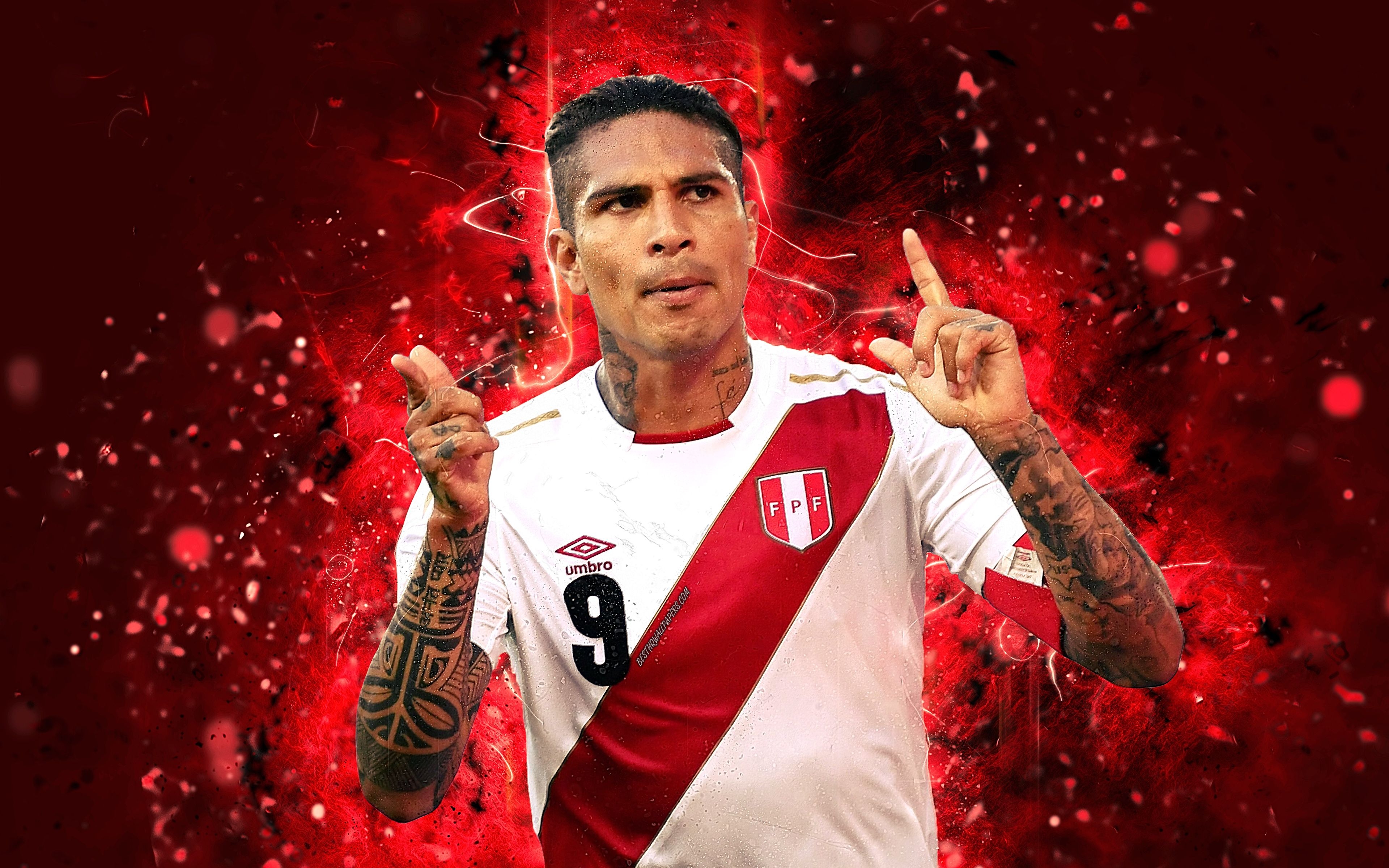 3840x2400 Download wallpaper Paolo Guerrero, 4k, abstract art, Peru National, Desktop