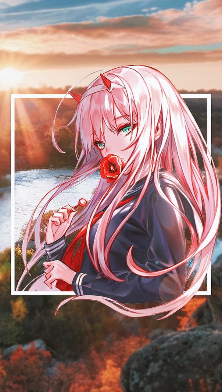 730x1290 HD Wallpaper: Anime, Anime Girls, Picture In Picture, Zero Two, Phone