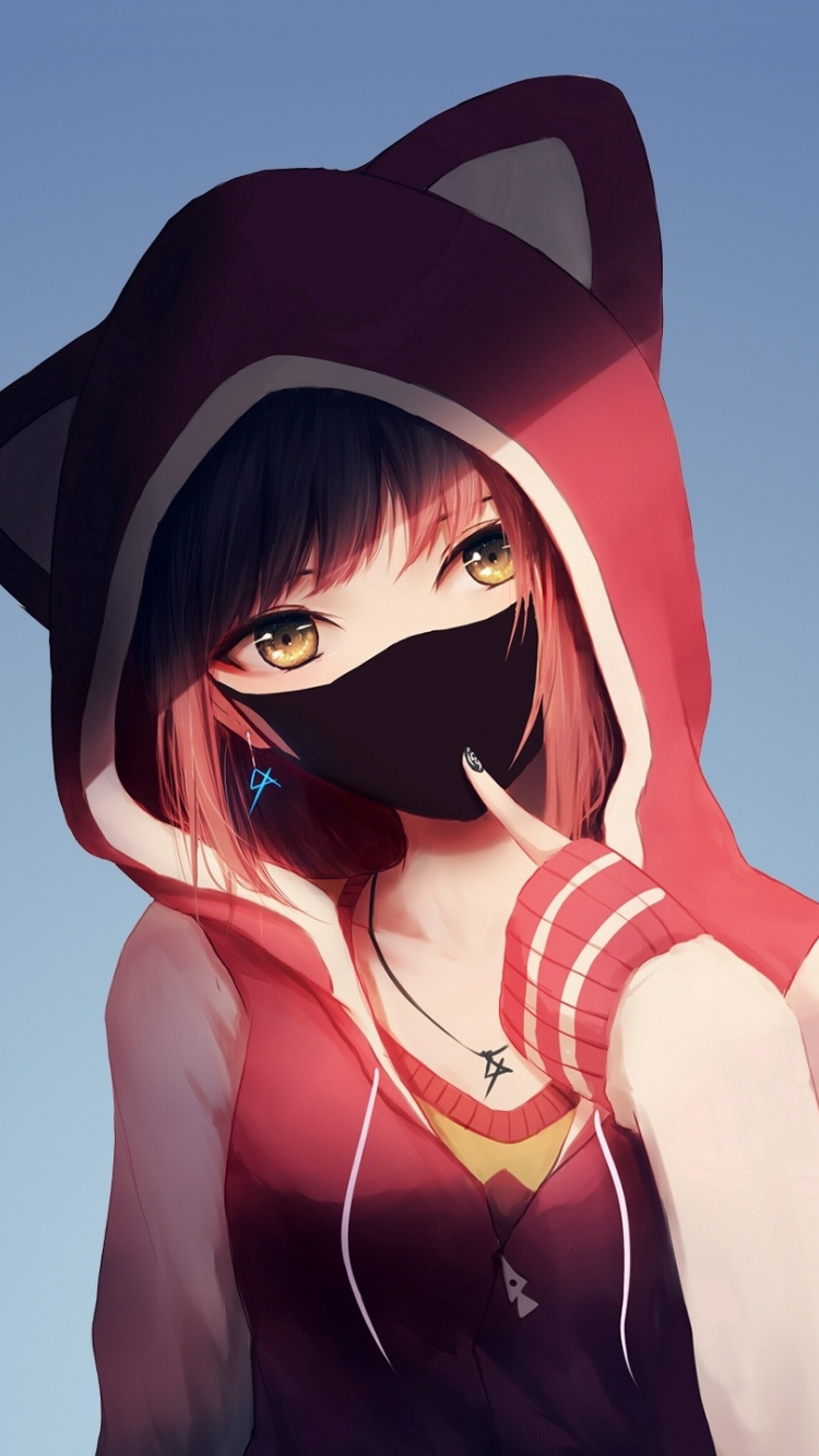 750x1340 Download  wallpaper anime girl in hoodie, mask, original, iphone iphone  HD image, background, 6571, Phone