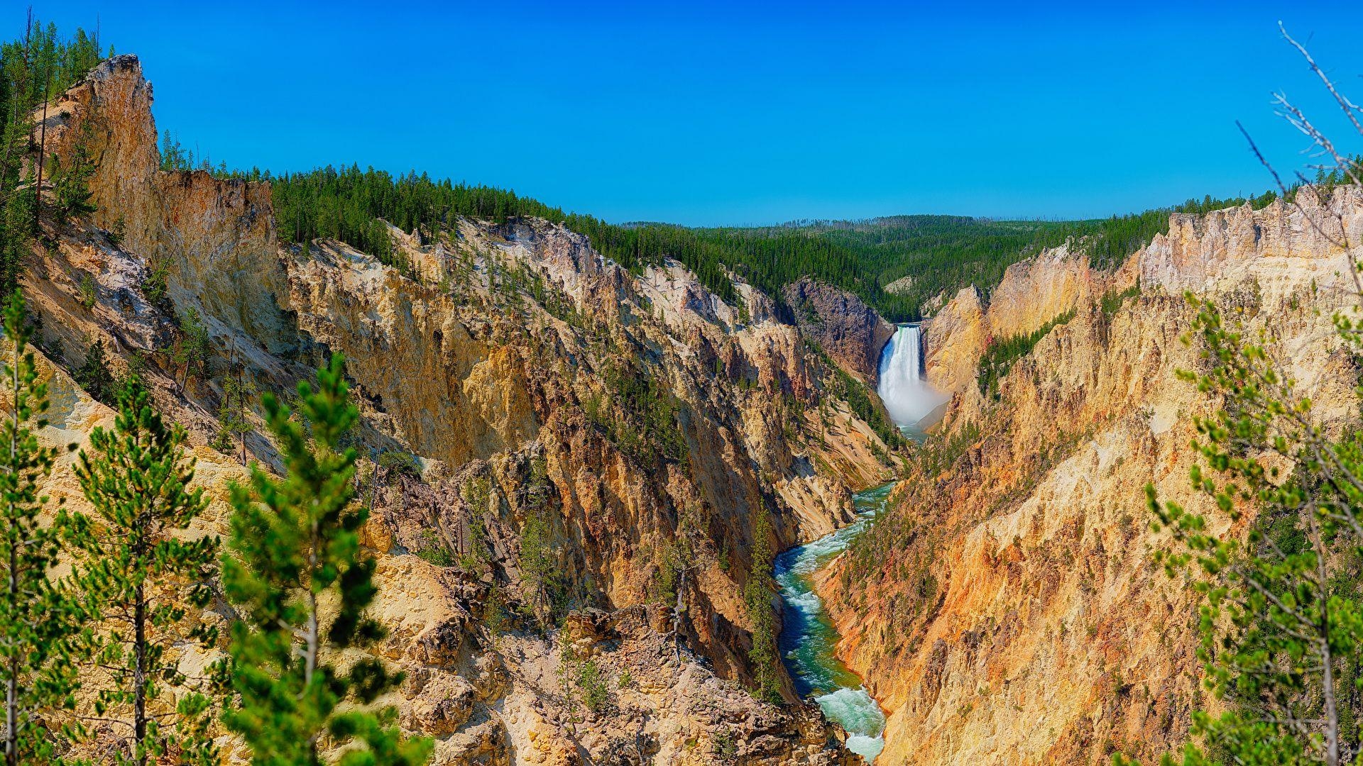 1920x1080 Picture Yellowstone USA Cliff Nature Canyon Waterfalls, Desktop