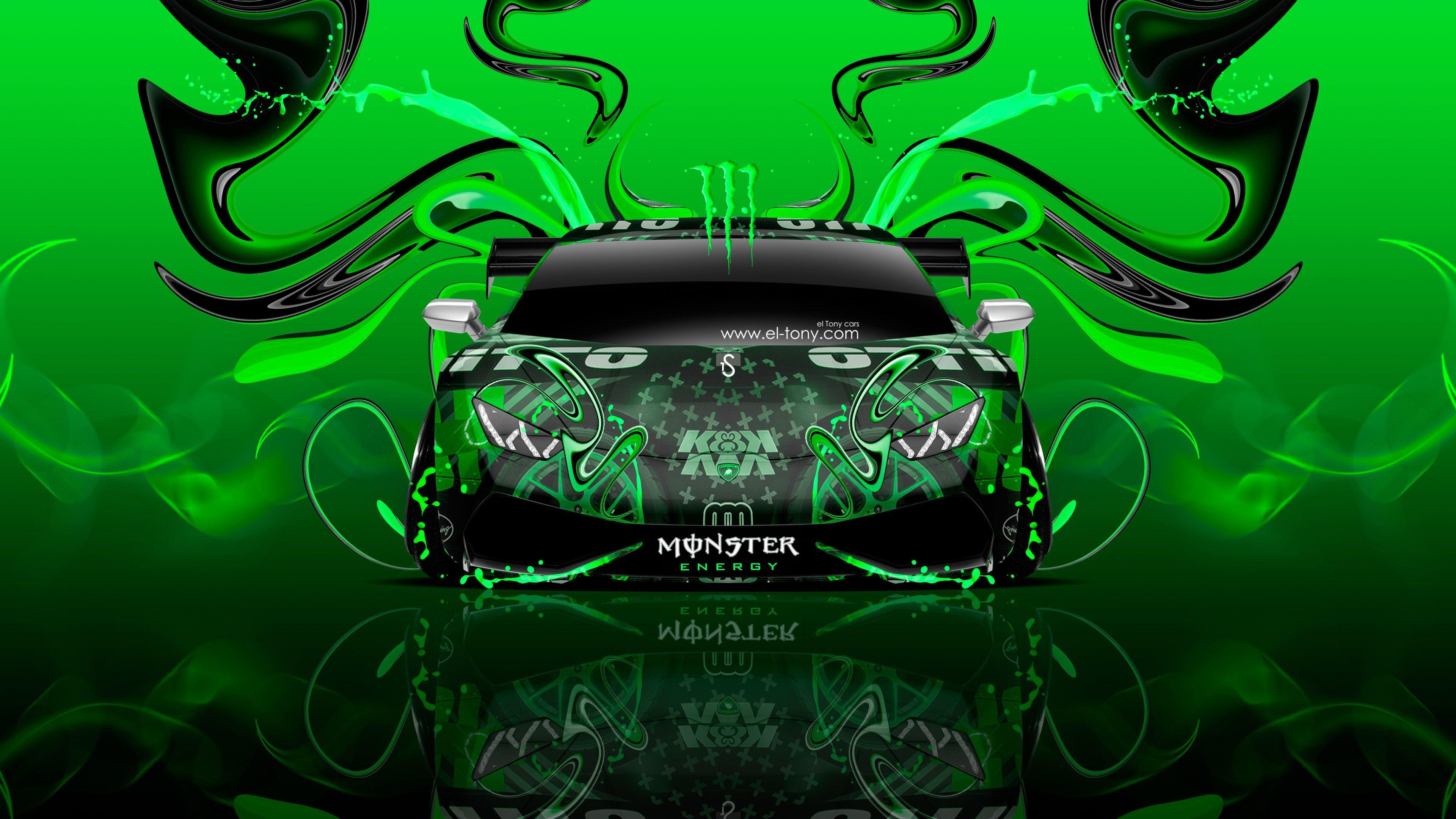 3840x2160 Monster Energy Lamborghini Huracan Front Super Plastic Car 2015, Desktop