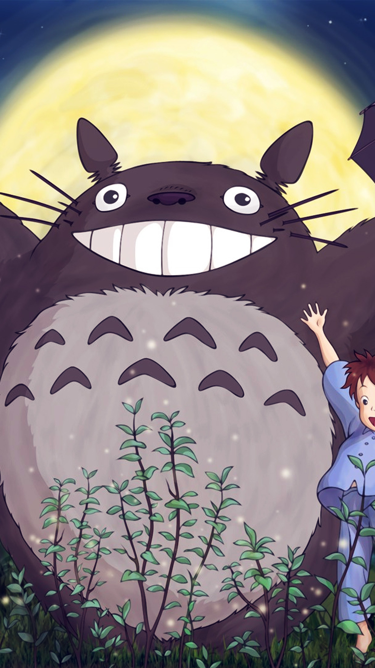 1250x2210 iPhone X wallpaper. totoro forest anime cute illustration art blue, Phone