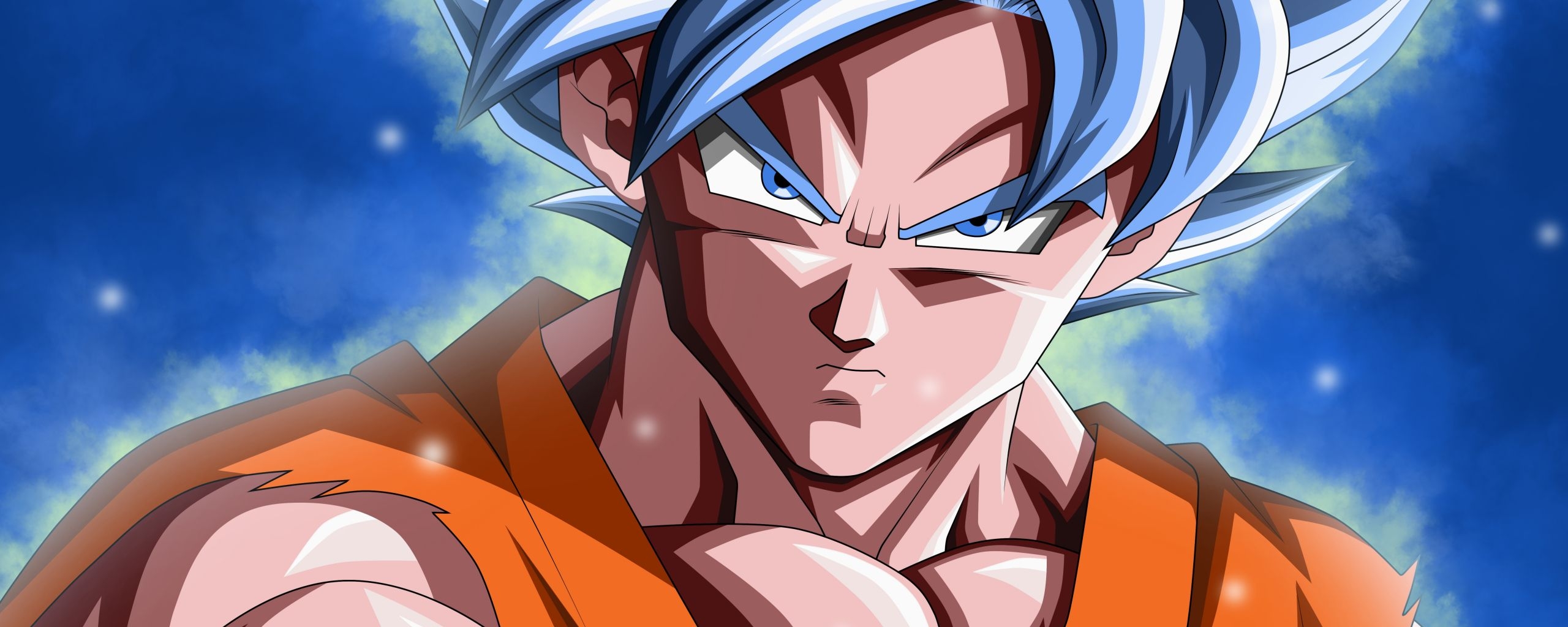 2560x1030 Desktop Wallpaper Goku, Face, Blue Hair, HD Image, Picture, Background, 995b9c, Dual Screen