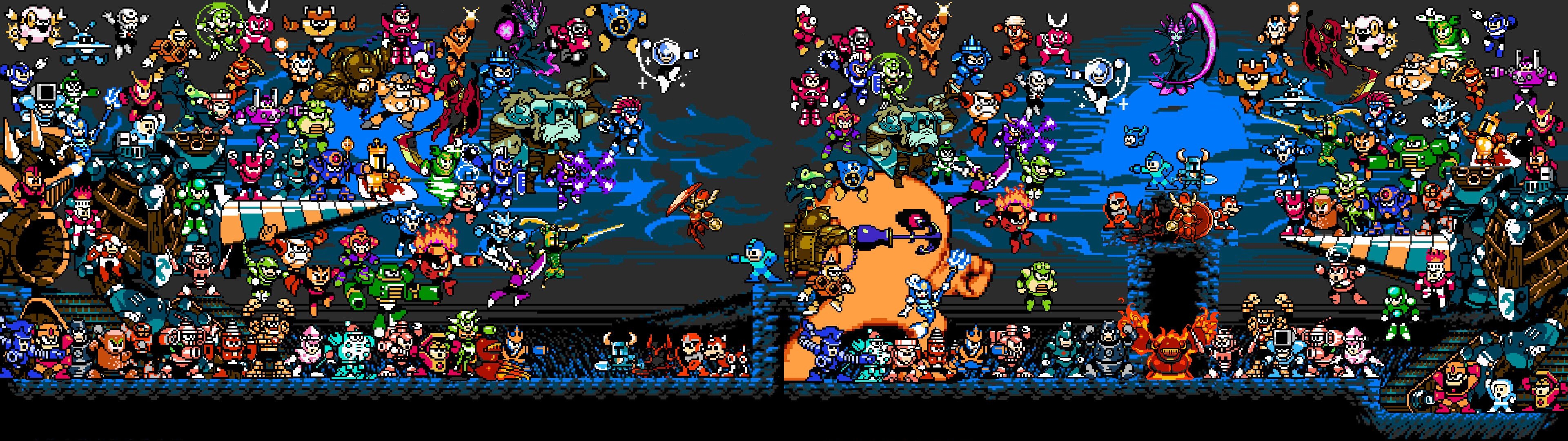 3840x1080 Unique Mega Man / Shovel Knight Mash Up Wallpaper!, Dual Screen