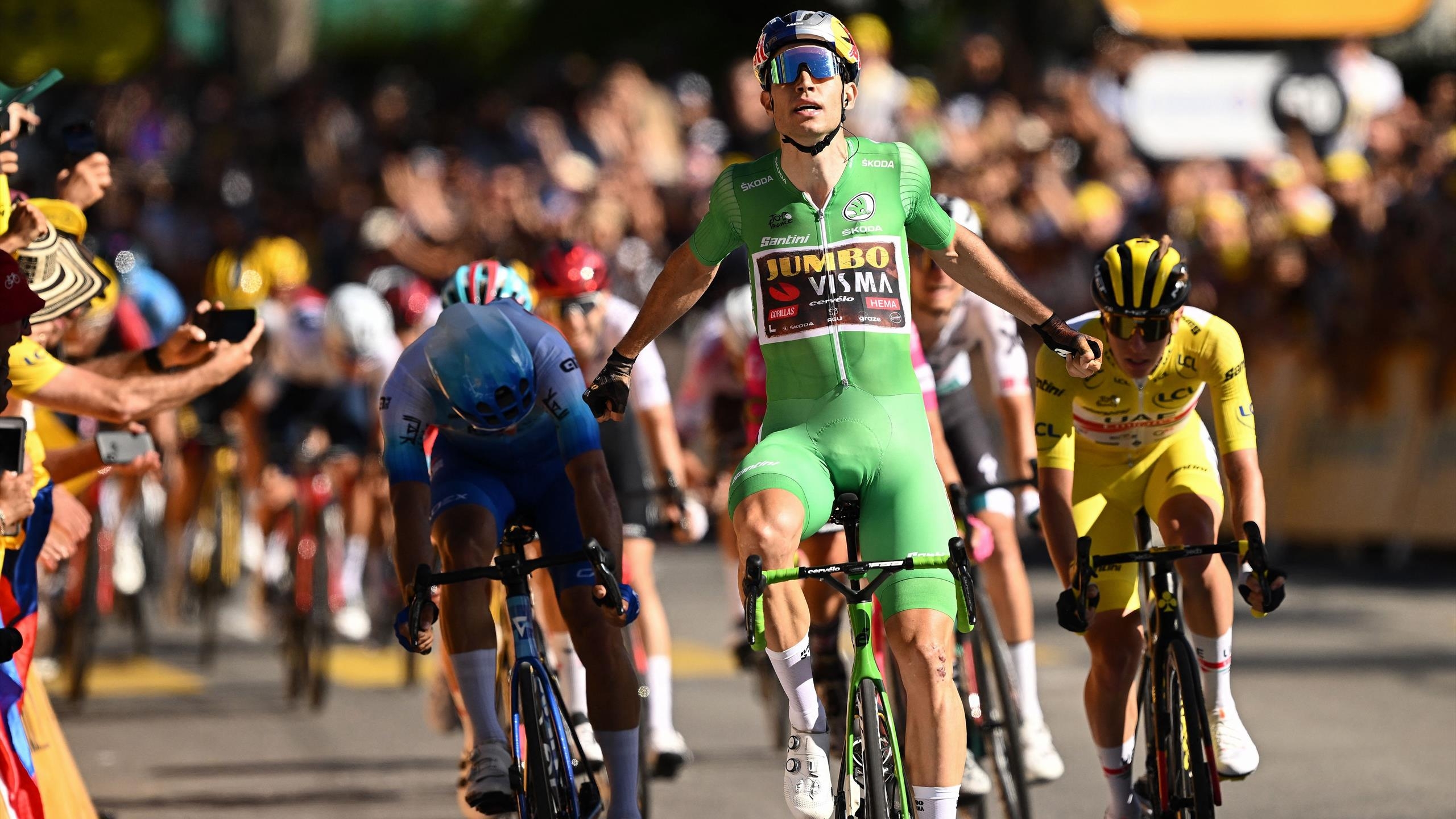 2560x1440 Tour de France van Aert powers to another win, Tadej Pogacar third on Stage 8, Desktop