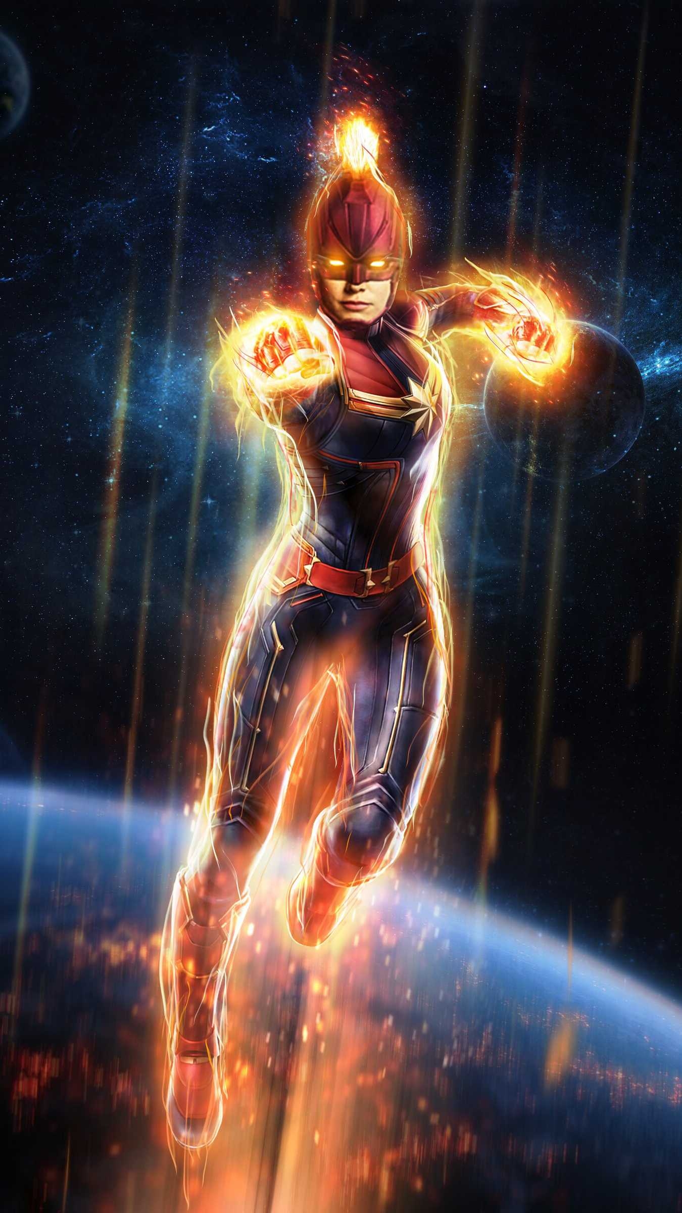 1350x2400 Captain Marvel Space Action iPhone Wallpaper, Phone