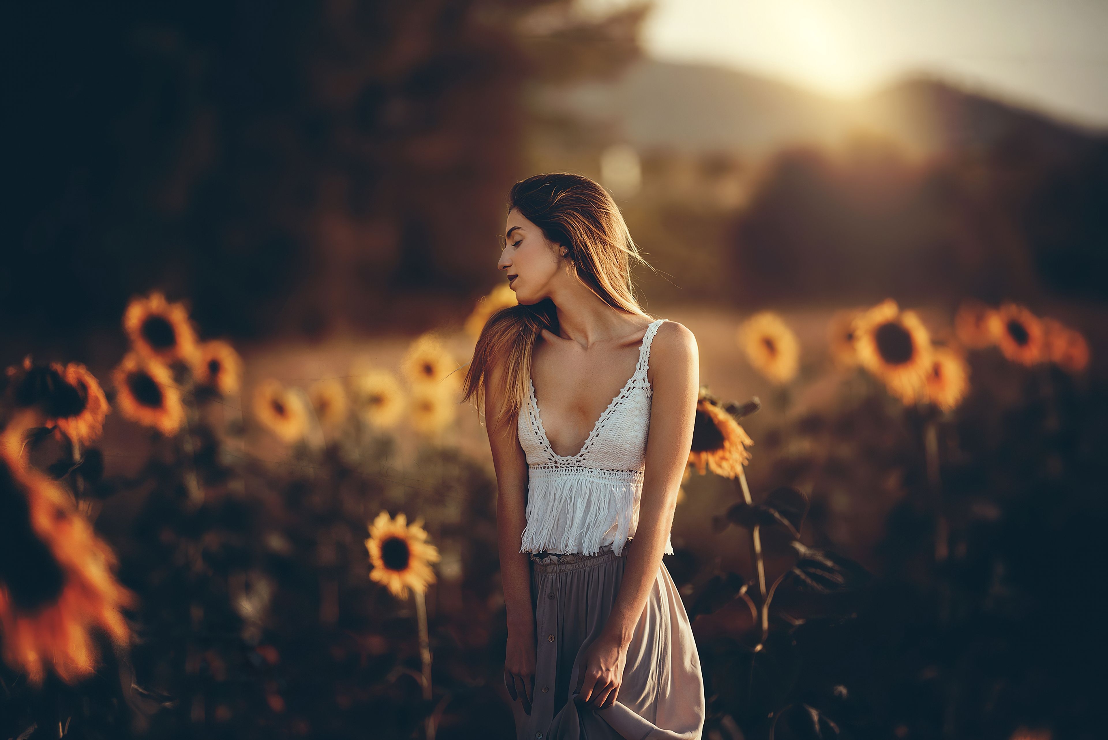 3840x2570 Girl Sunflower Field 4k, HD Girls, 4k Wallpaper, Image, Background, Photo and Picture, Desktop