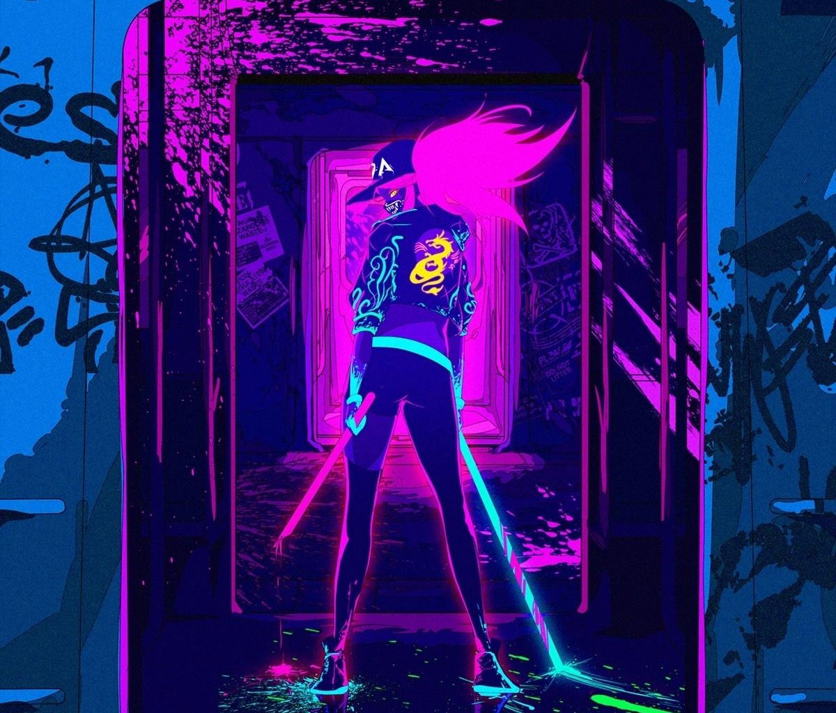 1200x1030 Artwork, League Of Legends, Akali, Online Game, Neon, Pop, Desktop