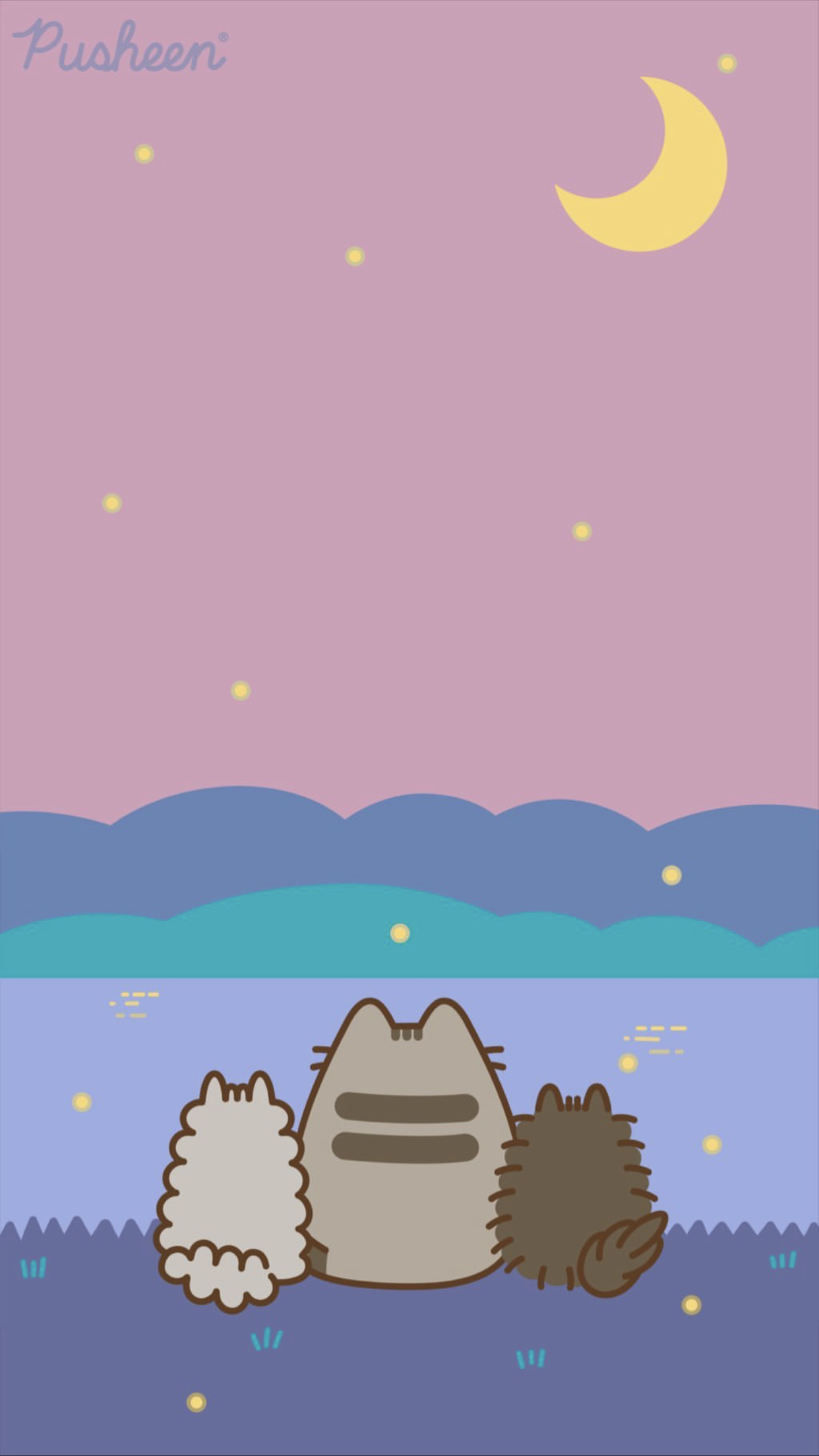 1250x2210 Pusheen cat iphone wallpaper summer nights moon camping. Pusheen, Phone