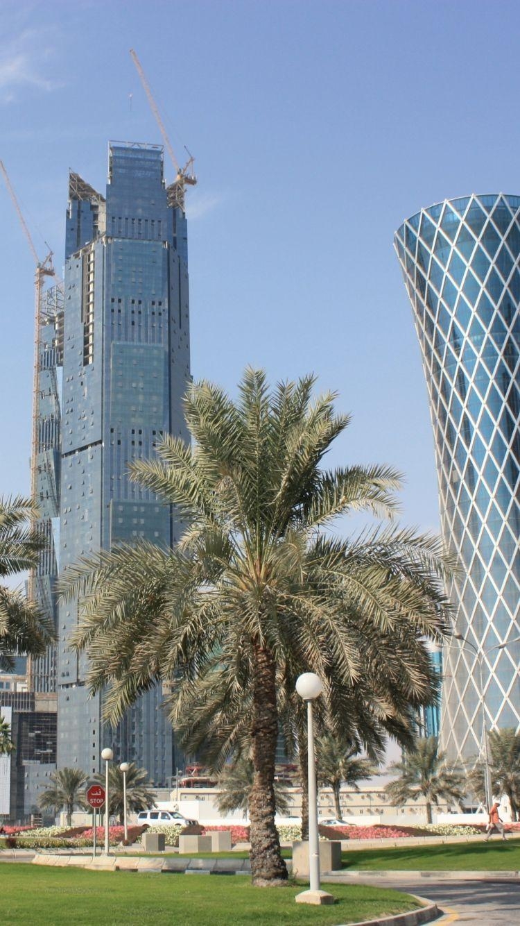 750x1340 Download Wallpaper  Qatar, Doha, City, Buildings, Palm, Phone