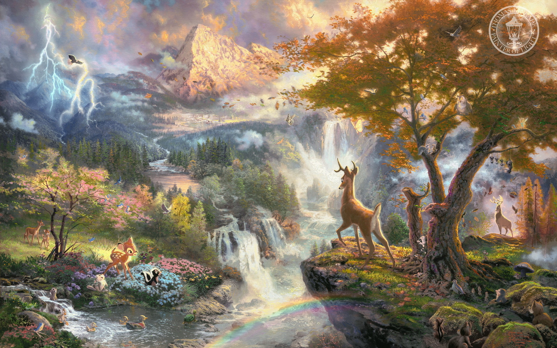 1920x1200 Thomas Kinkade Kinkade Disney Cartoons Movies Landscapes Nature Bambie Animals Artistic Paintings Cute Wallpaperx1200, Desktop