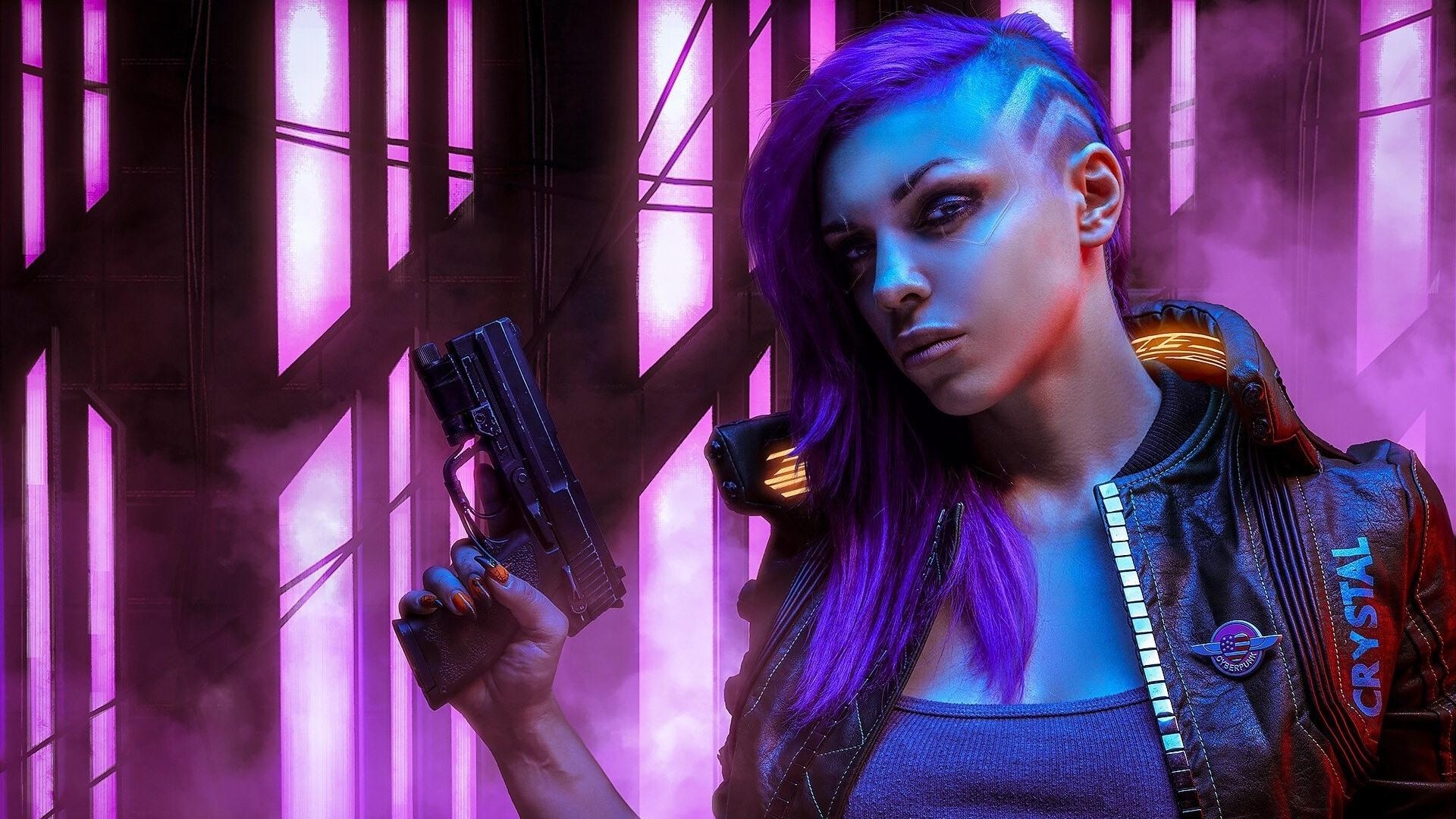 1920x1080 Cyberpunk 2077 Purple Hair Girl Wallpaper 45594, Desktop