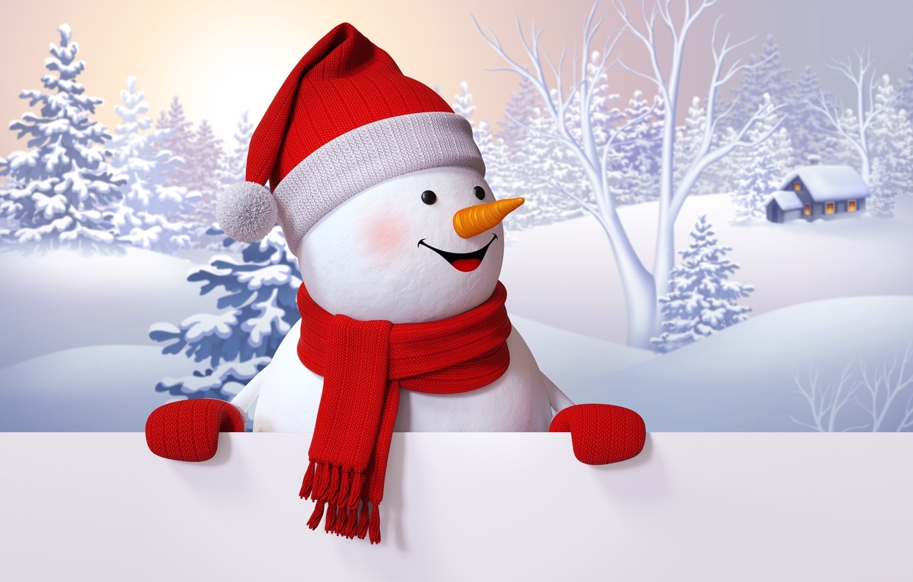 1340x850 Wallpaper snowman, happy, winter, snow, cute, snowman image for desktop, section рендеринг, Desktop