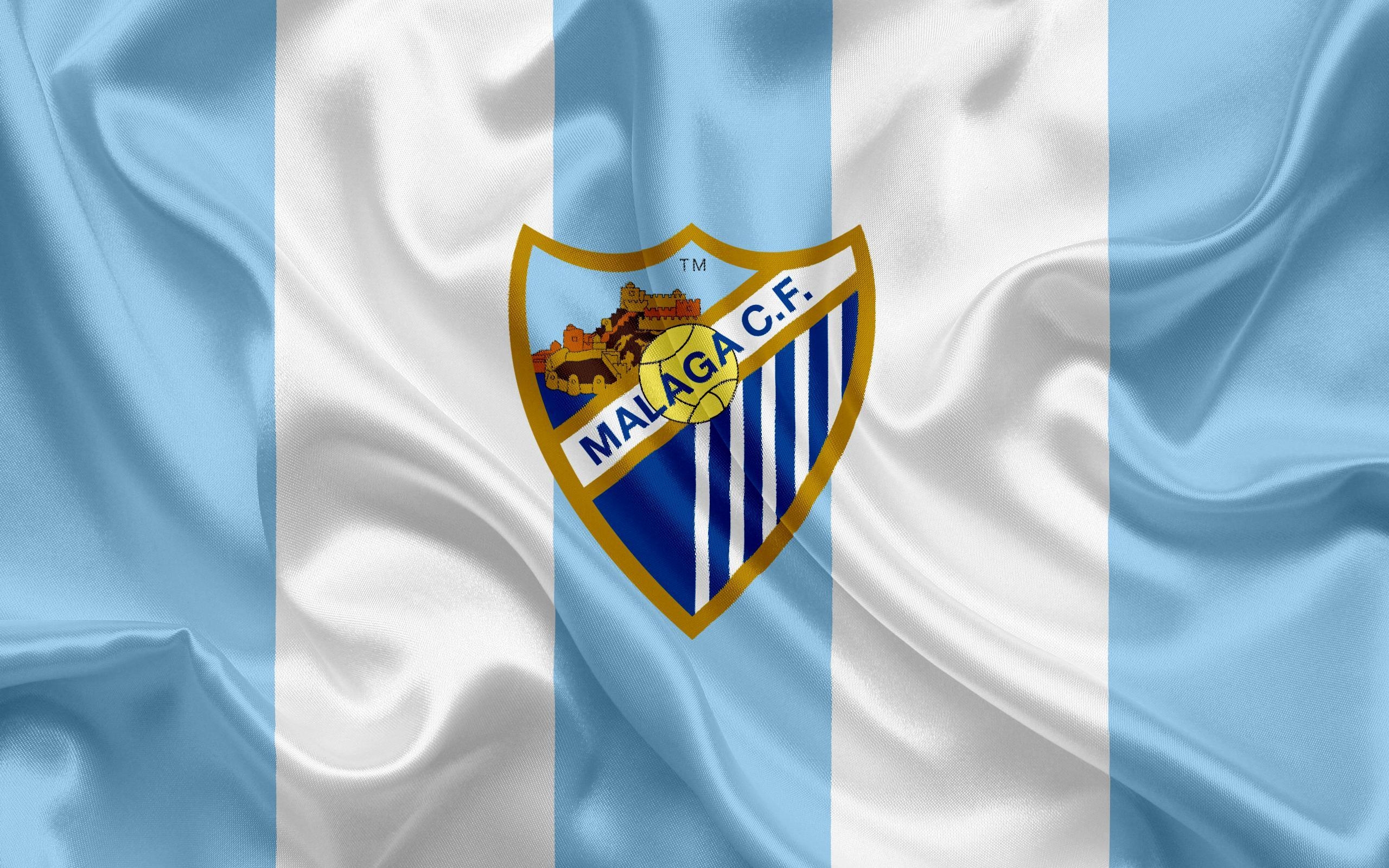 2560x1600 Download wallpaper Malaga FC, football club, Malaga emblem, logo, Desktop