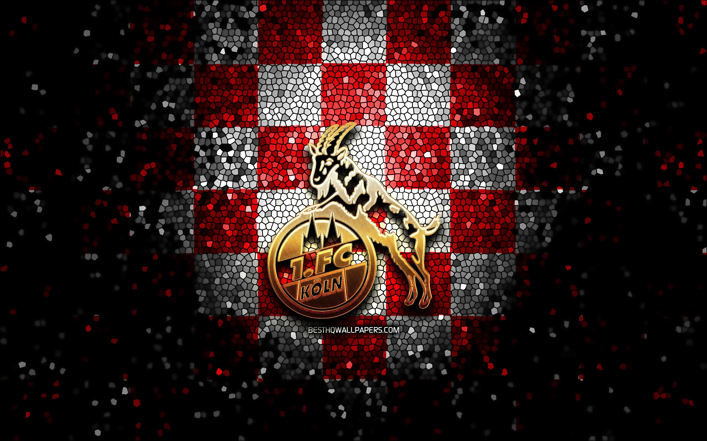 2880x1800 Download wallpaper Koln FC, glitter logo, Bundesliga, red white checkered background, soccer, FC Koln, german football club, FC Koln logo, mosaic art, football, Germany for desktop with resolution. High Quality HD, Desktop