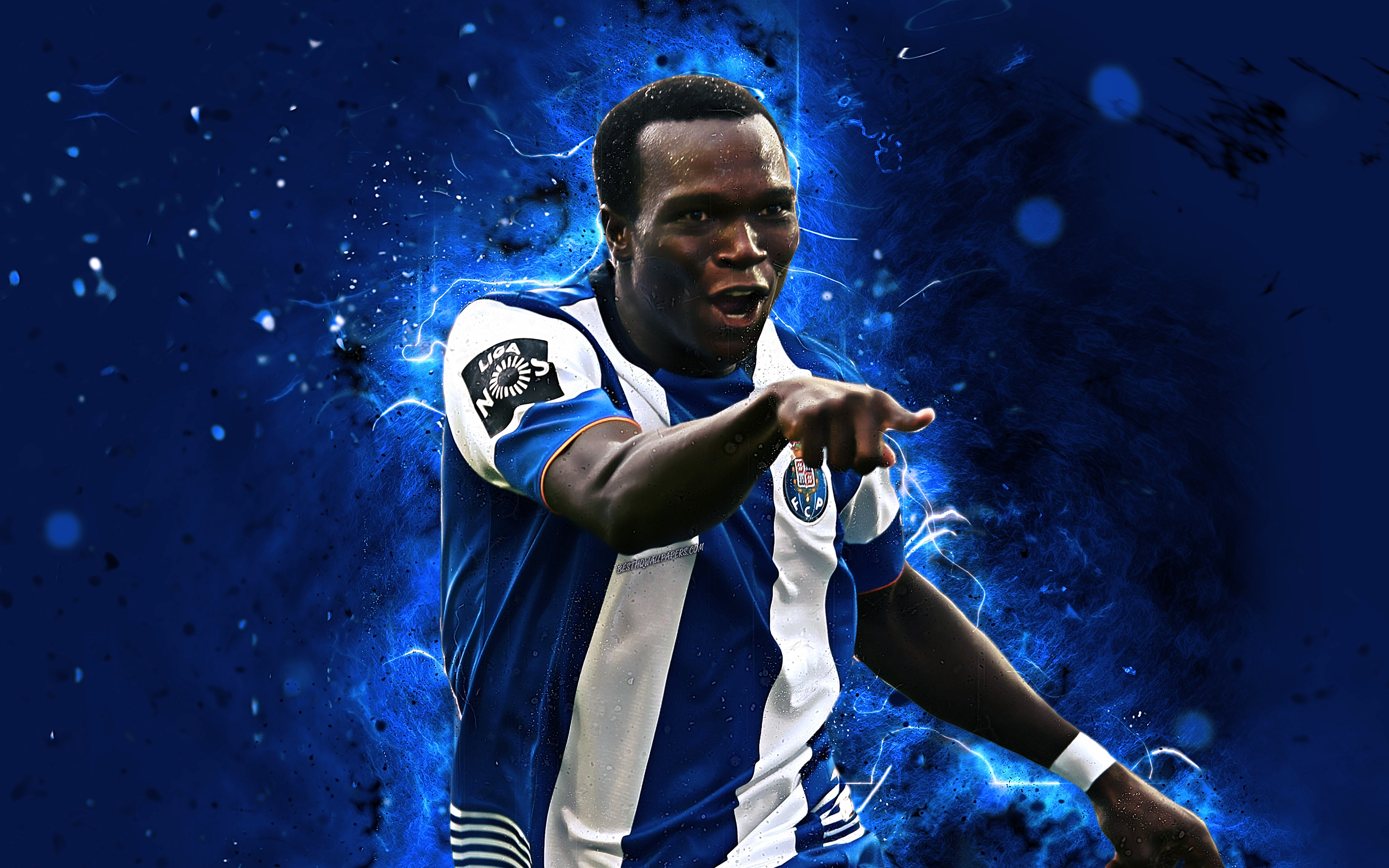 3840x2400 Download wallpaper Vincent Aboubakar, 4k, abstract art, Cameroonian footballer, Porto, soccer, Aboubakar, Primeira Liga, footballers, neon lights, Porto FC for desktop with resolution. High Quality HD picture wallpaper, Desktop