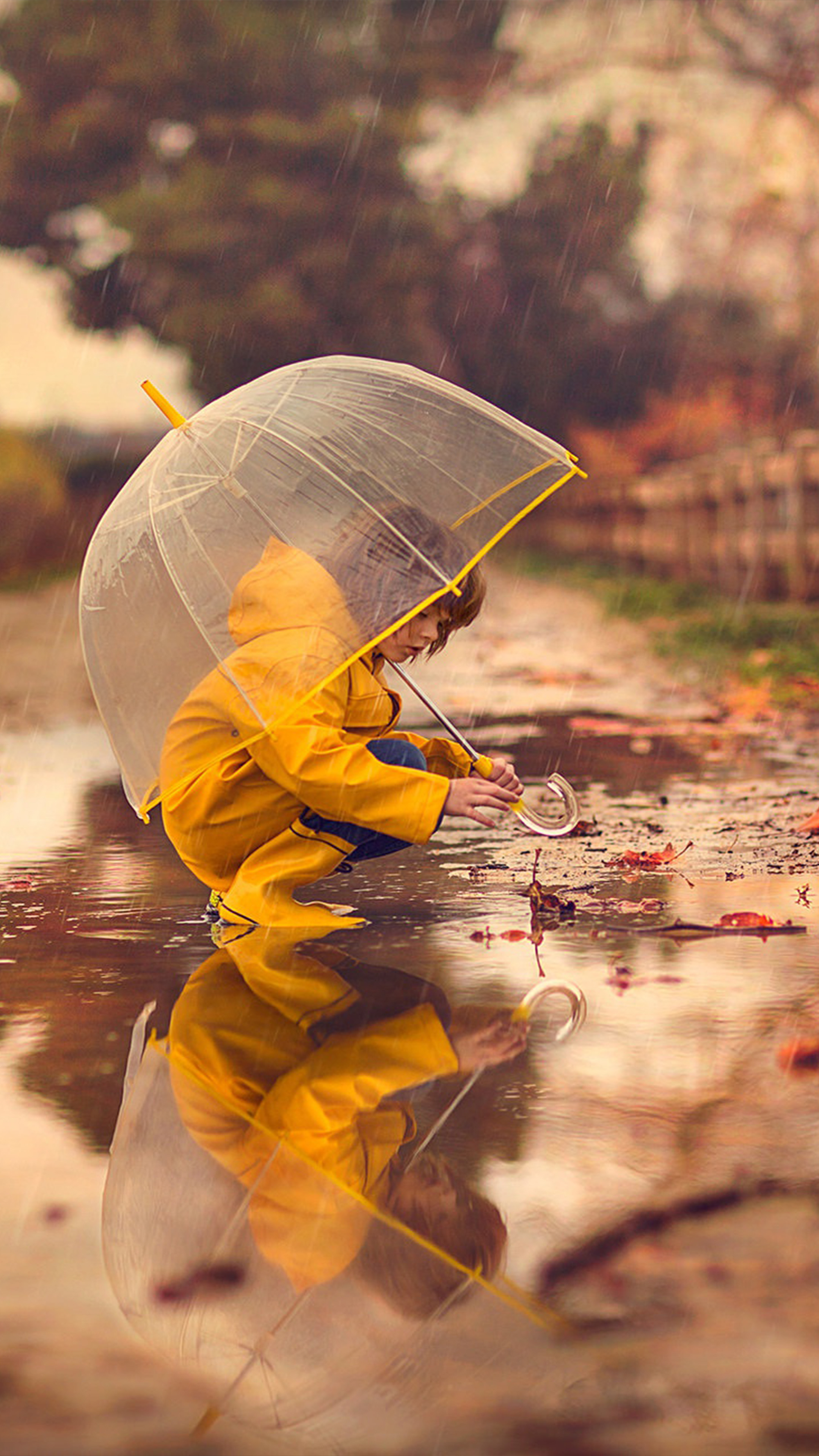 2160x3840 Kid Umbrella Rain Reflection Free 4K Ultra HD Mobile Wallpaper, Phone