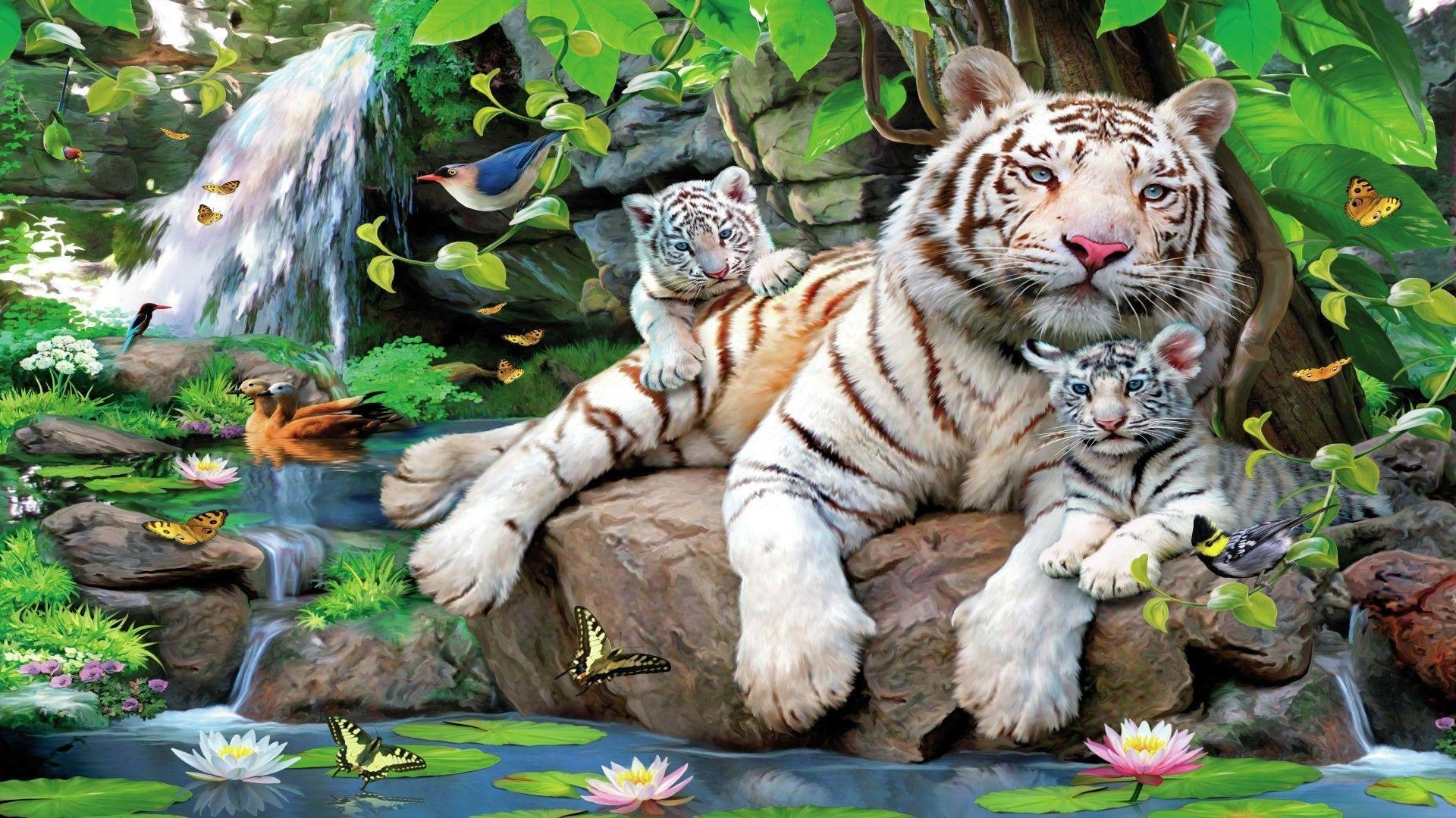 1920x1080 White Tiger With Cubs HD Hd Wallpaper, Desktop