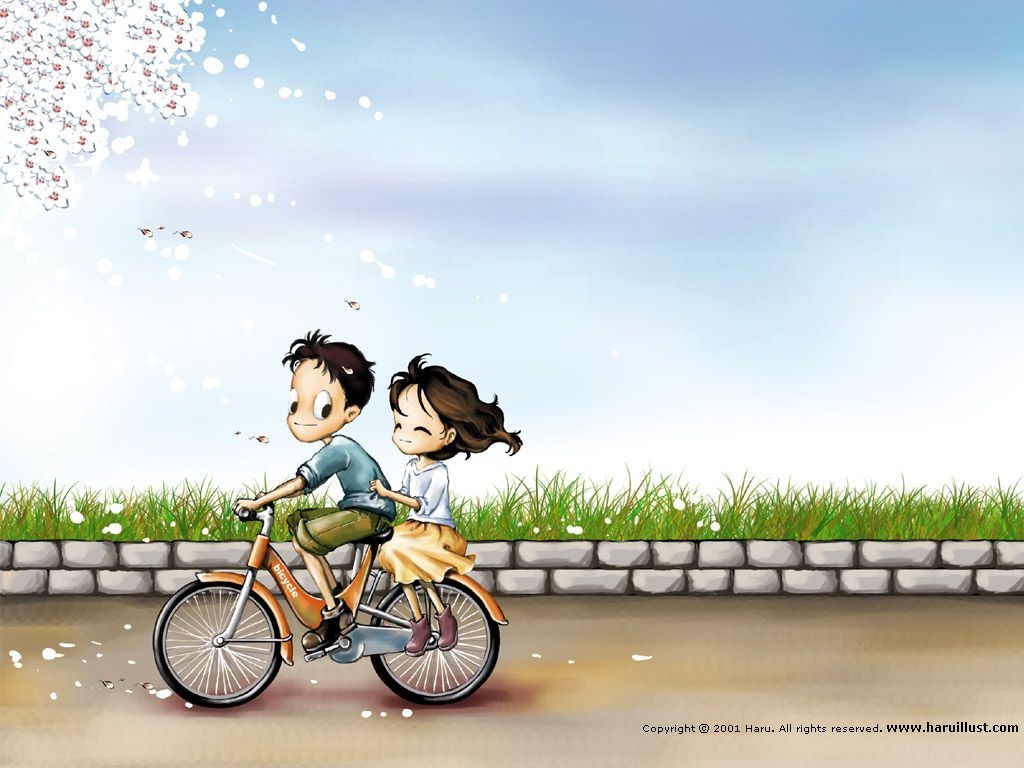 1030x770 South Korea Cartoon Couple Couple On Bike Wallpaper & Background Download, Desktop