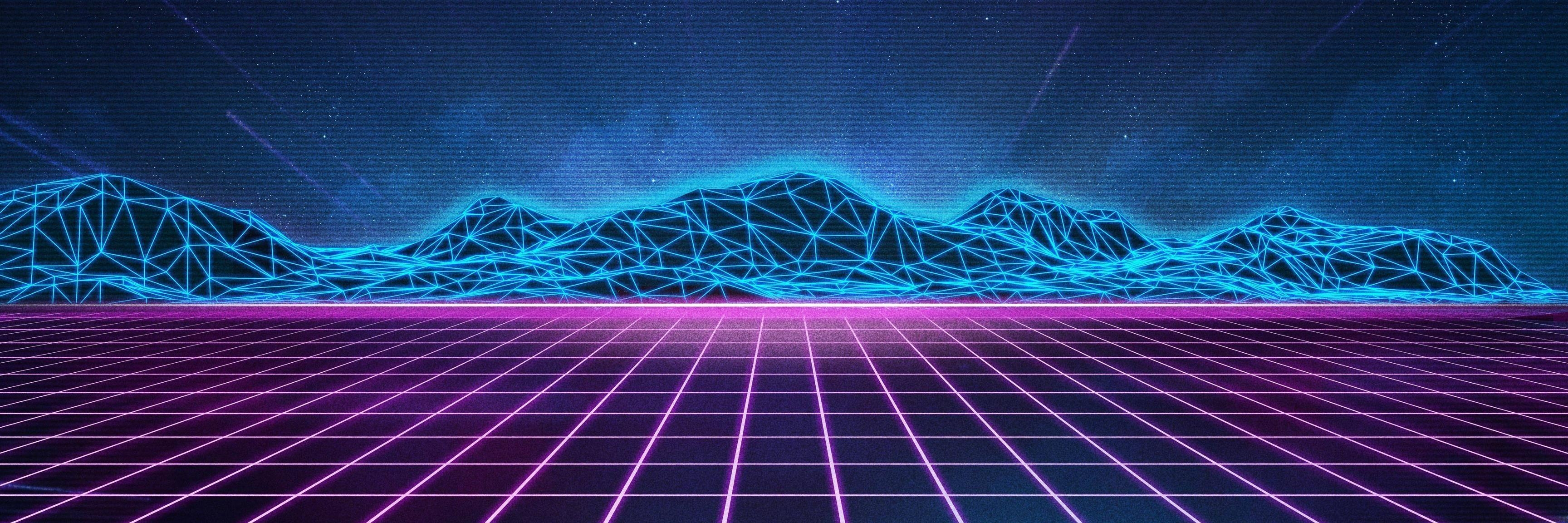 3460x1160 80s 4K Wallpaper. Vaporwave wallpaper, Neon, Dual Screen