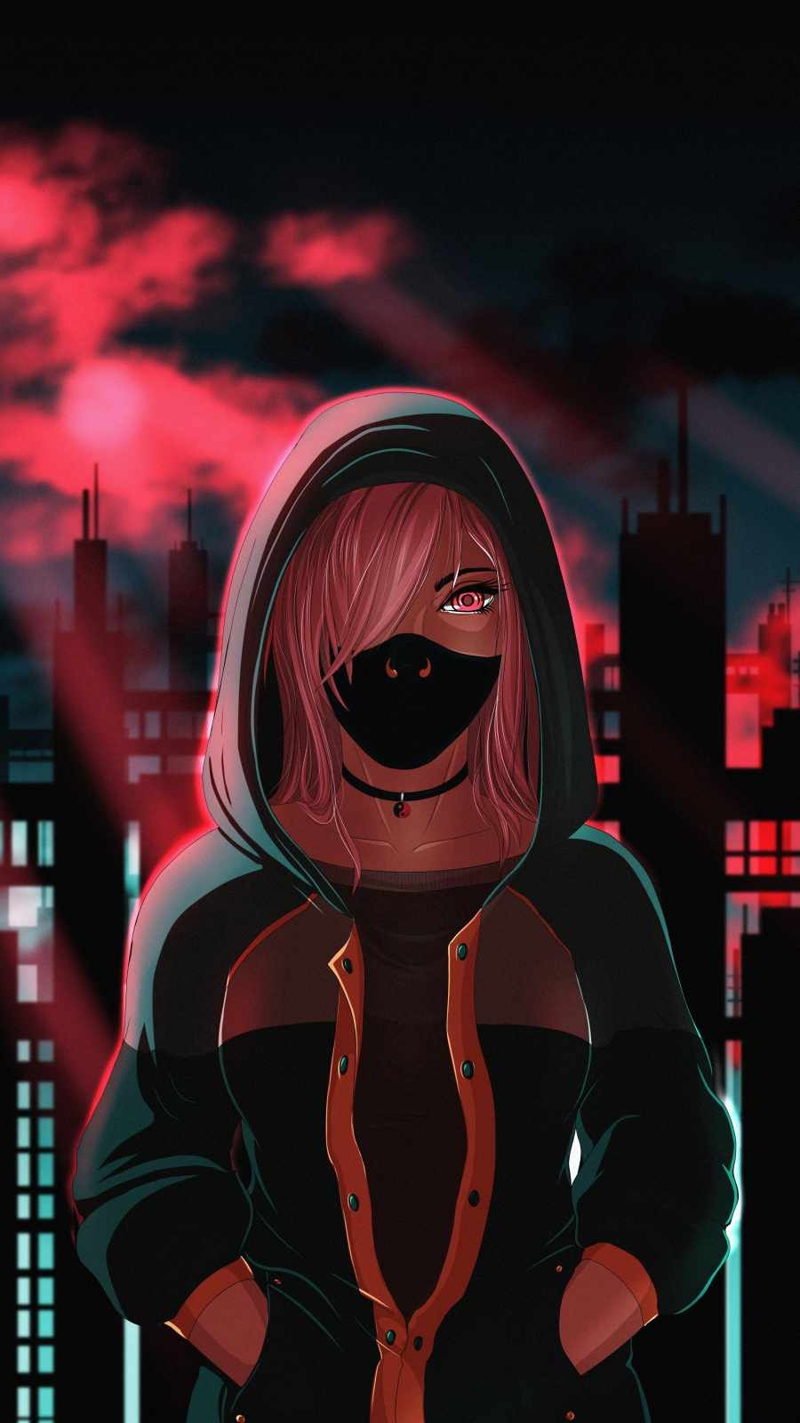 900x1600 Hoodie Masked Girl Anime Wallpaper, iPhone Wallpaper, Phone